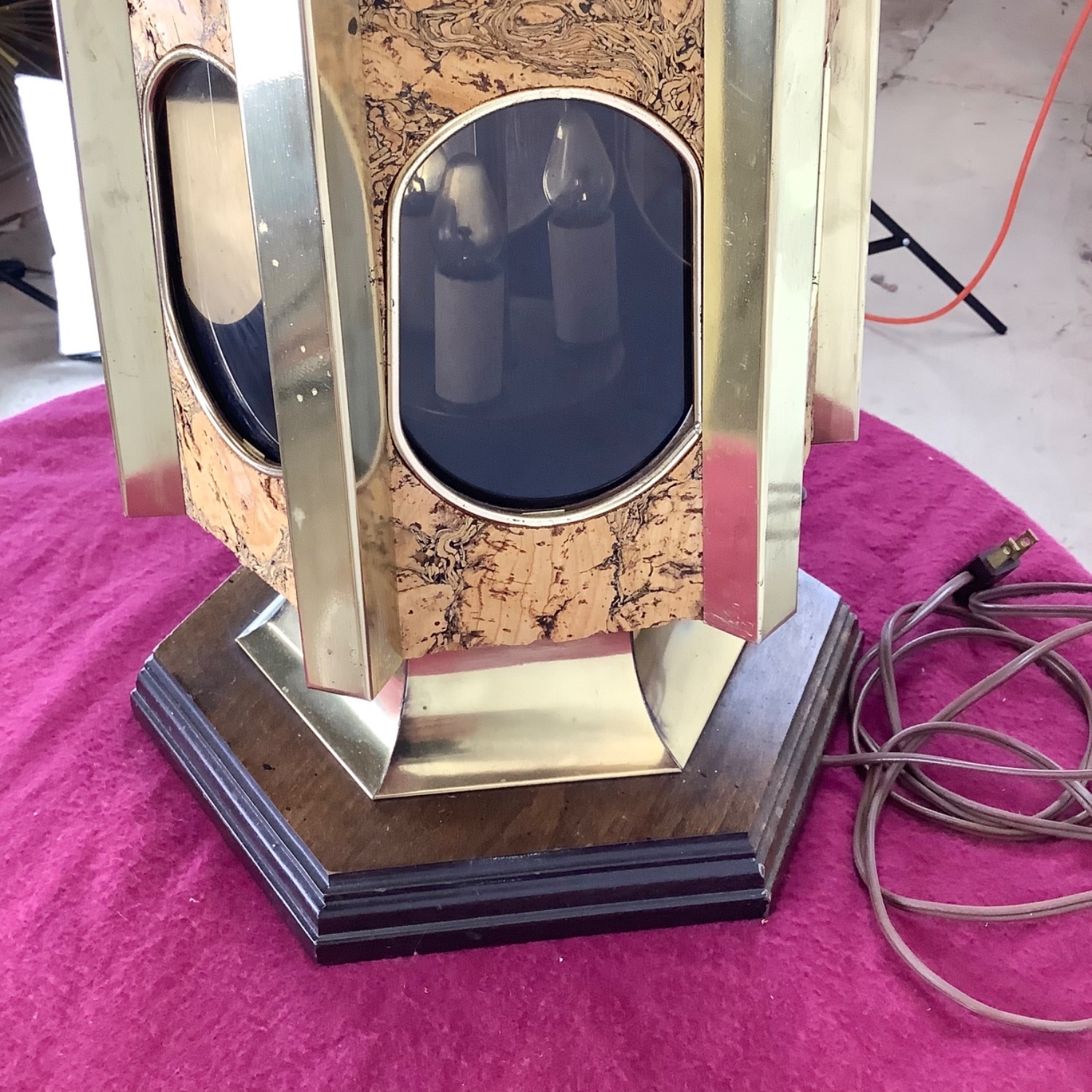 Vintage Cork and Brass Table Lamp With Shade - image-14