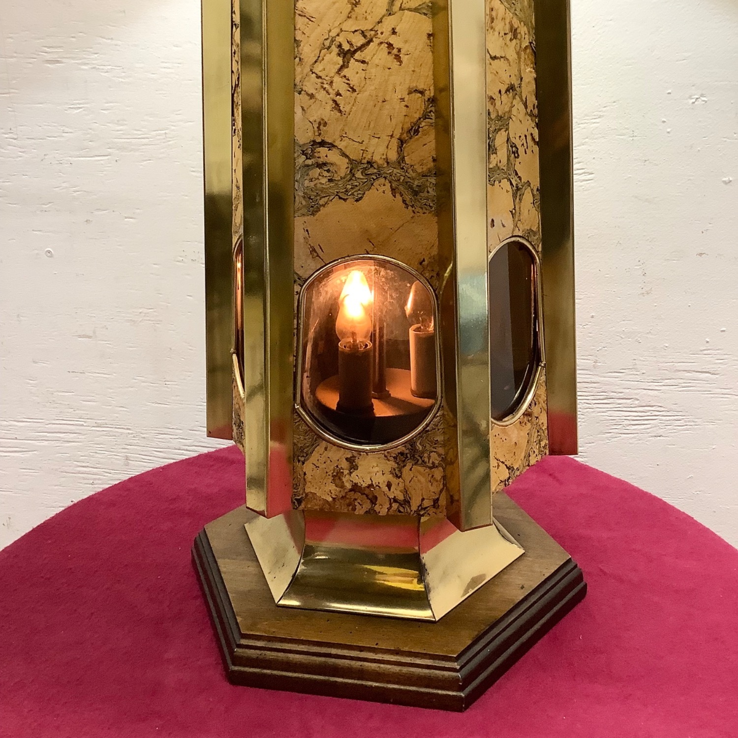 Vintage Cork and Brass Table Lamp With Shade - image-4