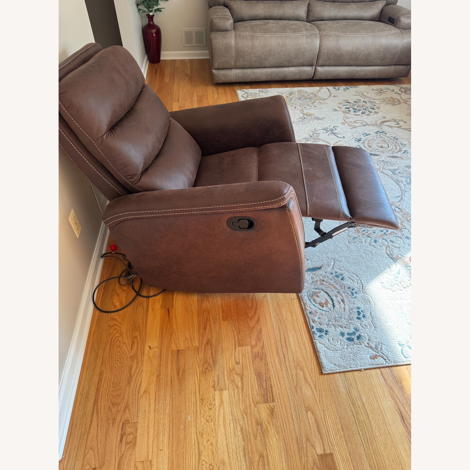 Dark Brown Fabric Recliner - image-2