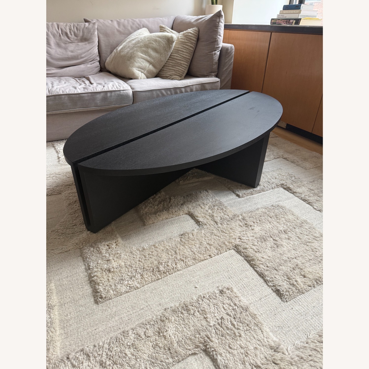 Custom Black Wood Oval Coffee Table - image-1
