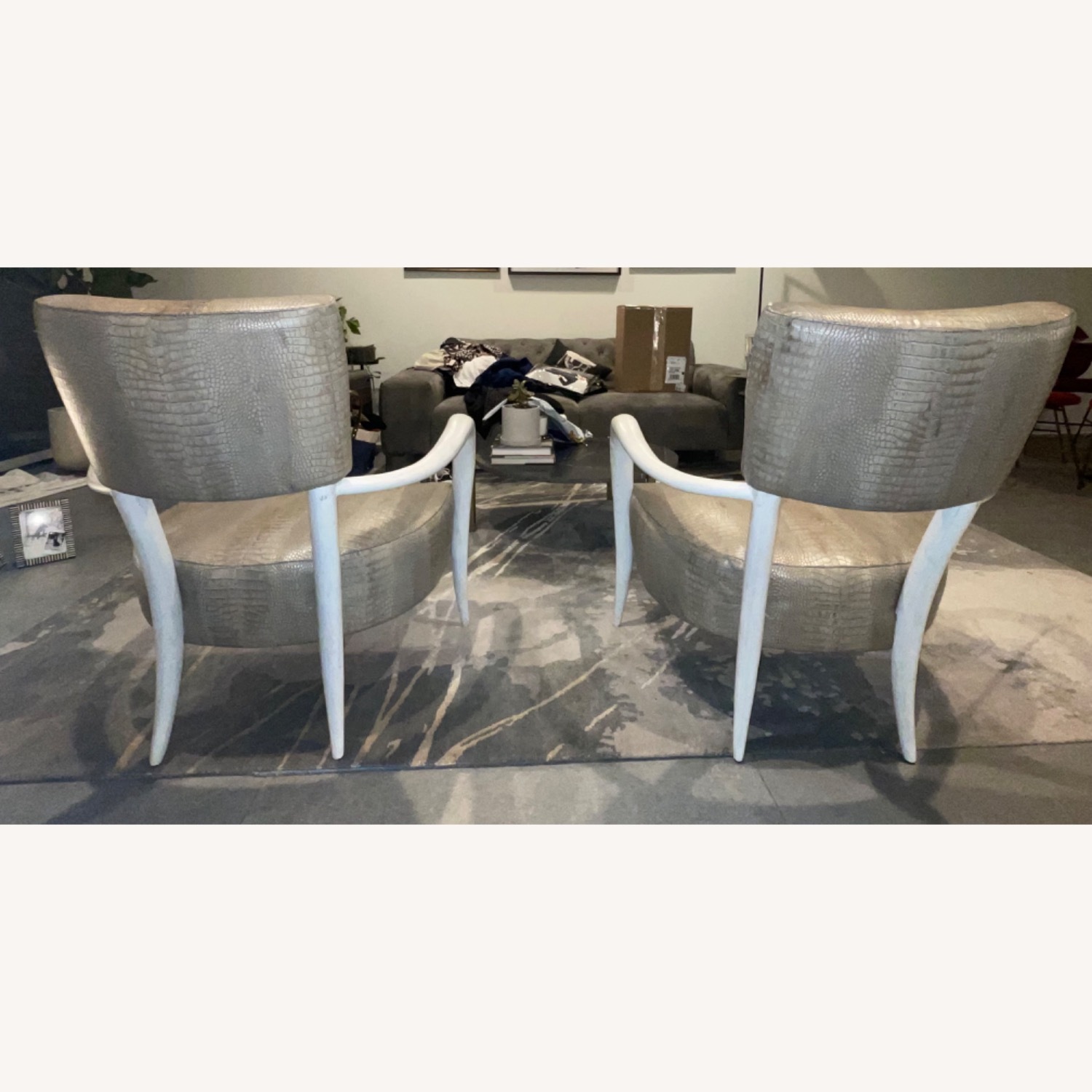 Bernhardt Light Gray Leather Accent Chairs - image-4