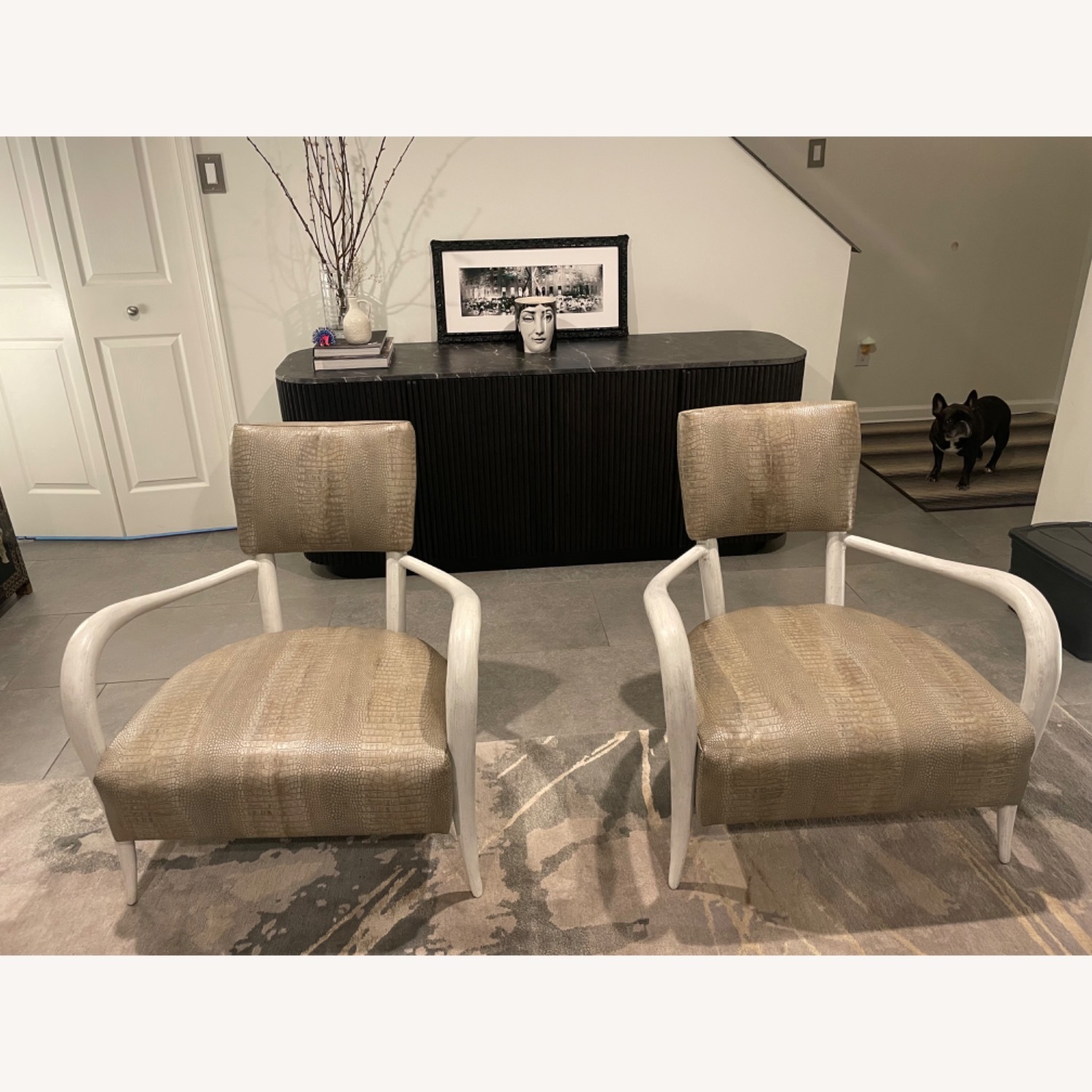 Bernhardt Light Gray Leather Accent Chairs - image-2
