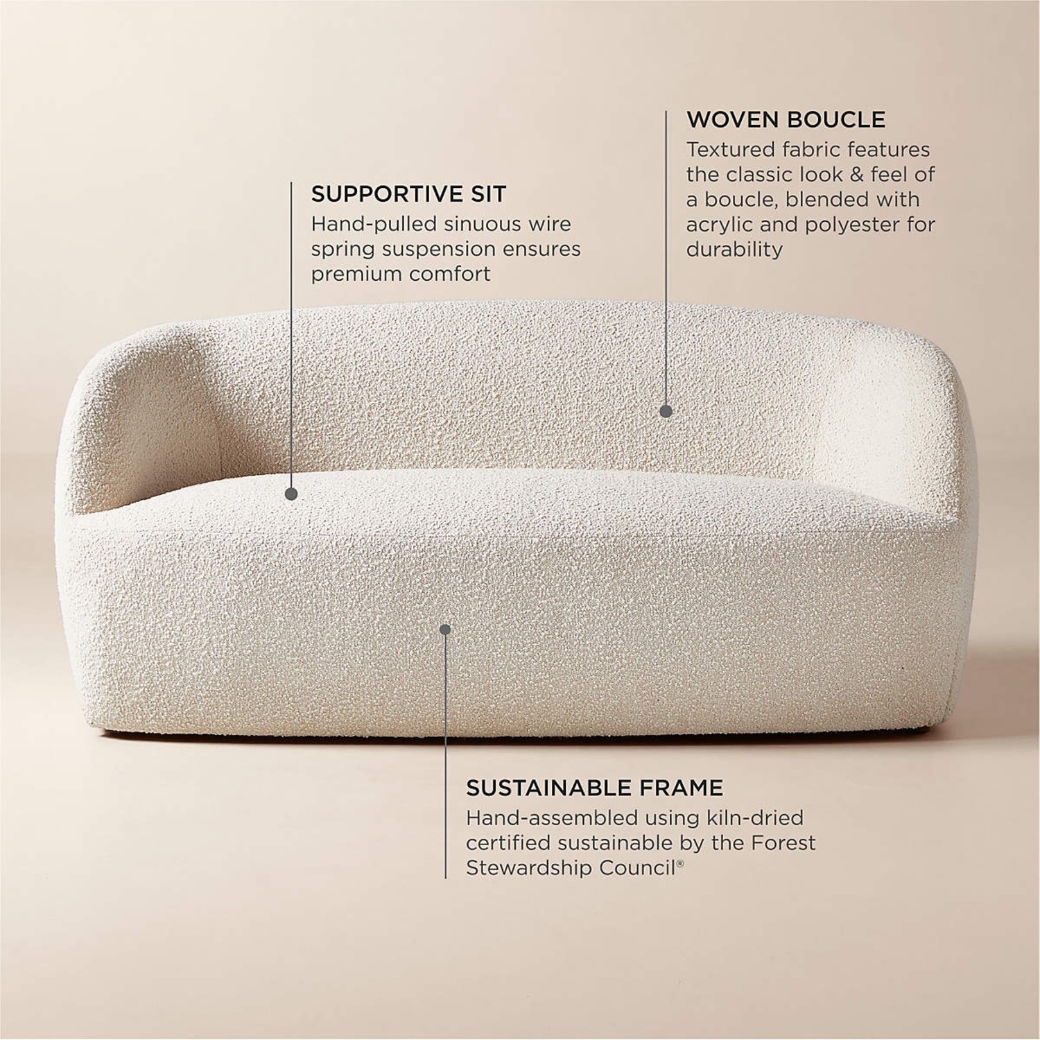 CB2 Gwyneth 68" Ivory Boucle Loveseat by goop - image-3