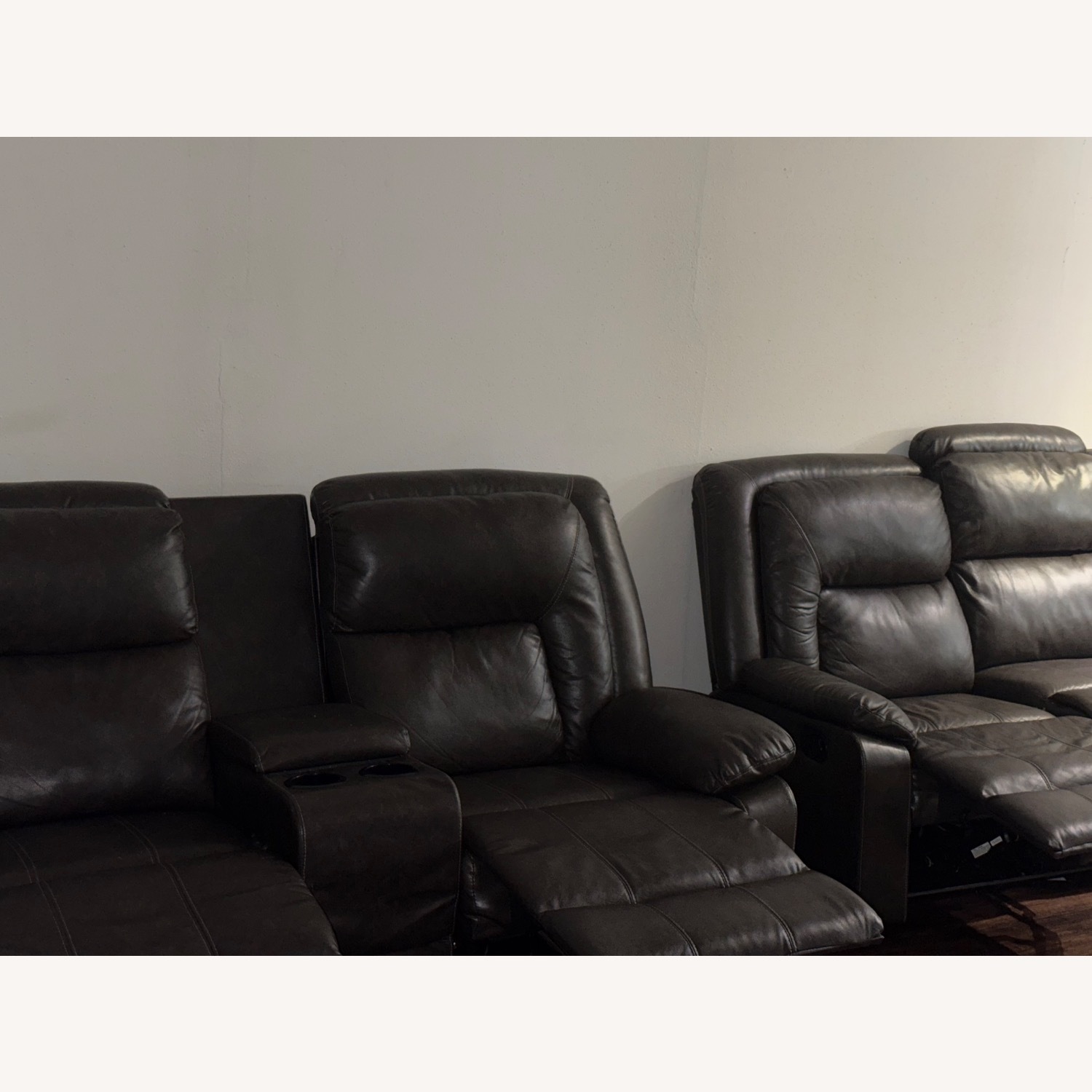 Dark Brown Leather 2 Seater Sofa - image-2