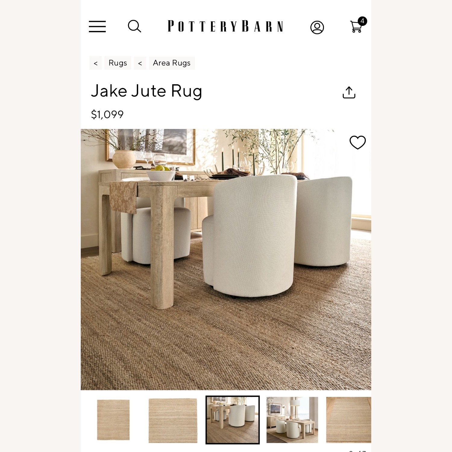 Pottery Barn Jake Natural Jute Area Rug 9' x 12' - image-1