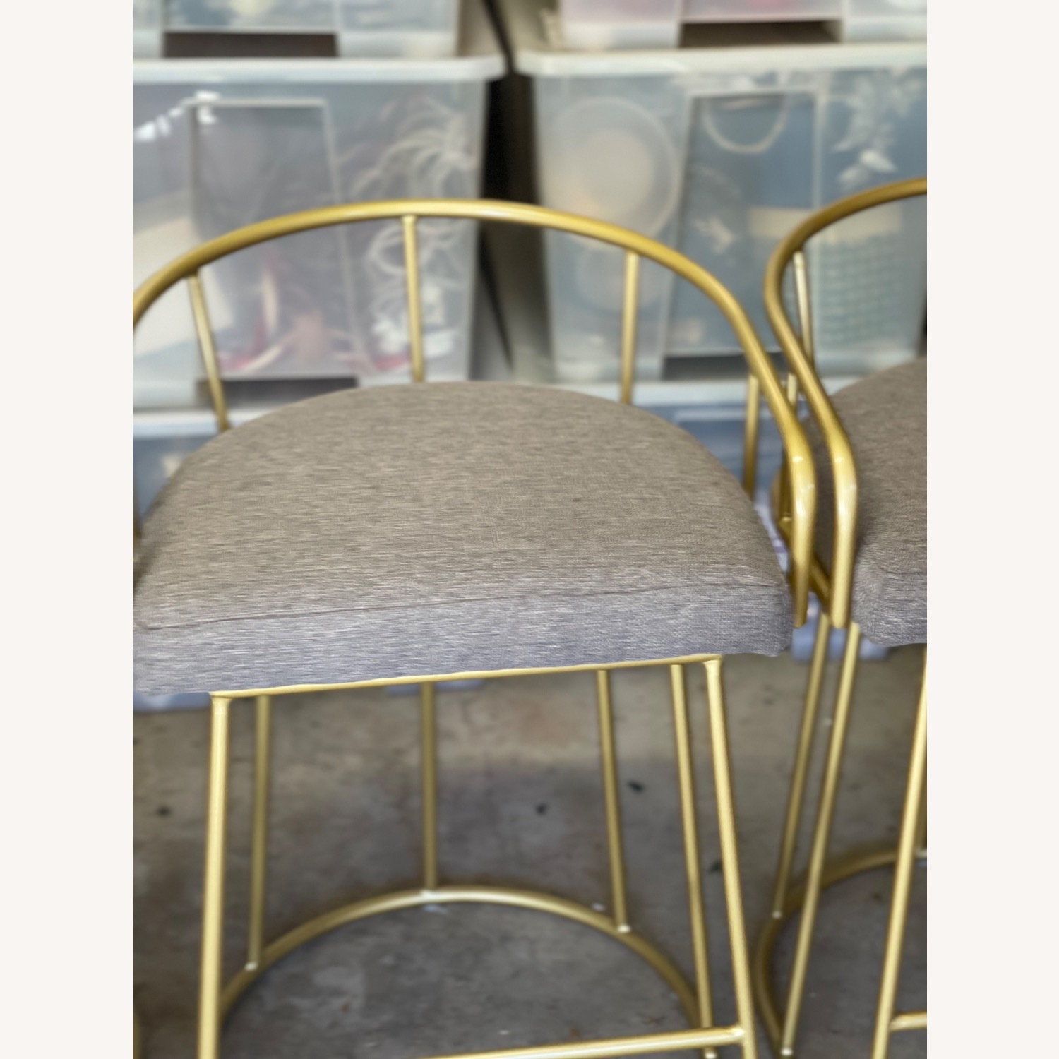 Vintage/Antique Light Gray Fabric Stool - image-4