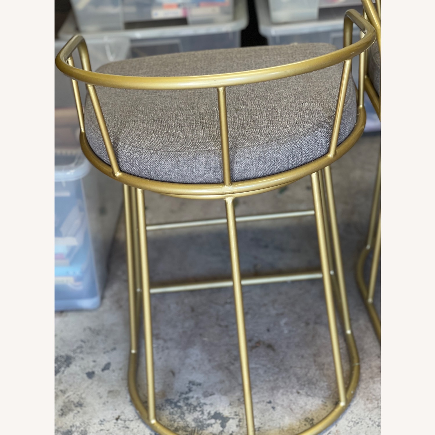 Vintage/Antique Light Gray Fabric Stool - image-3