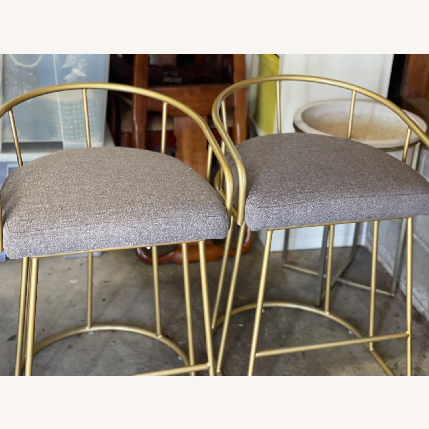 Vintage/Antique Light Gray Fabric Stool - image-2