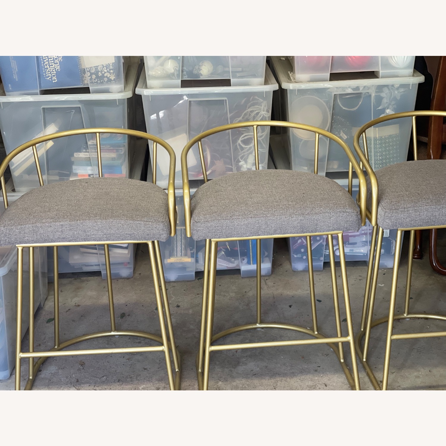 Vintage/Antique Light Gray Fabric Stool - image-1