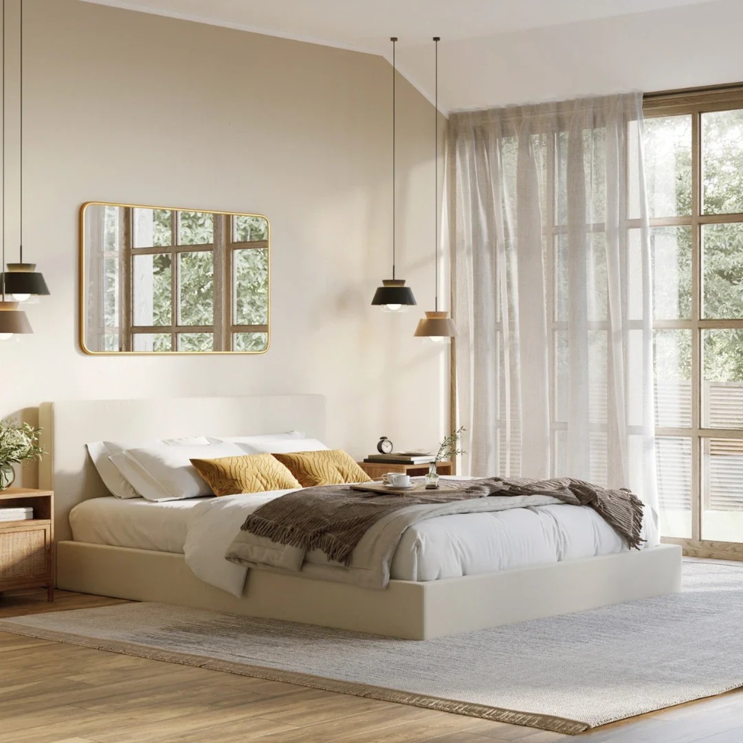 Soft Frame Designs Natural Fabric Queen Bed - image-4