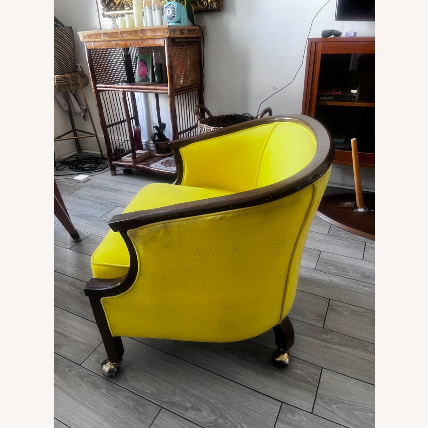 Yellow Vintage Club Chairs on Wheels - image-4