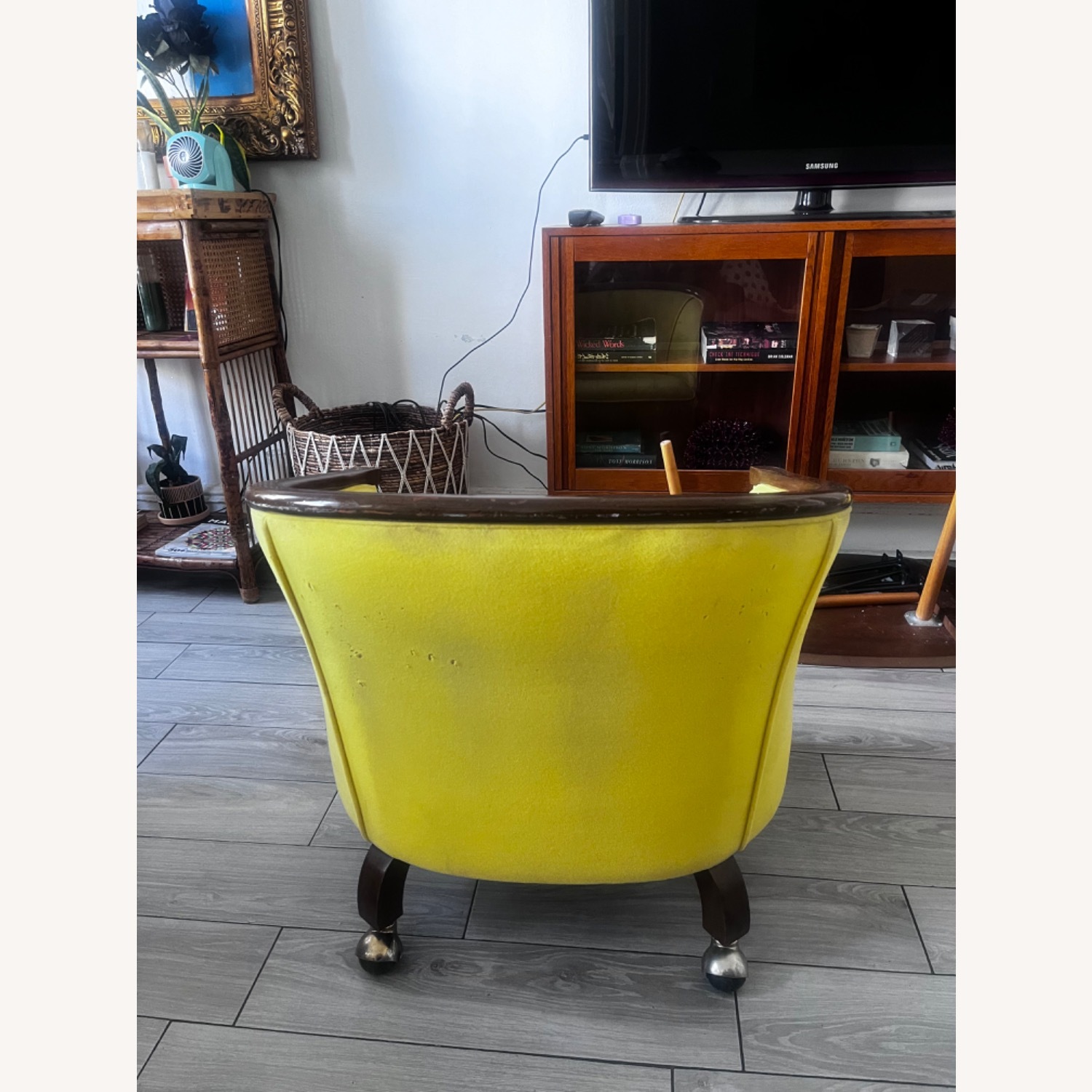 Yellow Vintage Club Chairs on Wheels - image-5