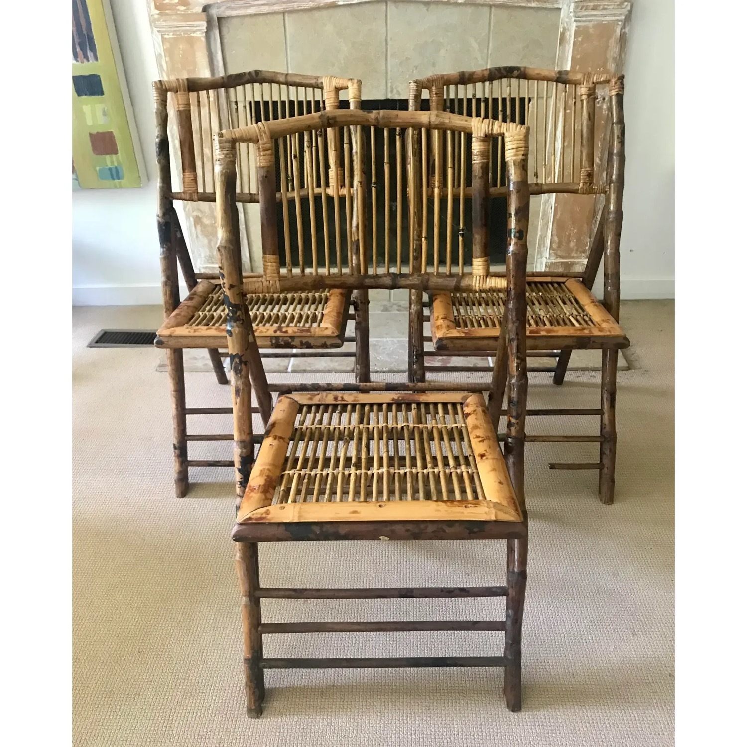 Vintage Bamboo Folding Chairs Set of 3 - image-2
