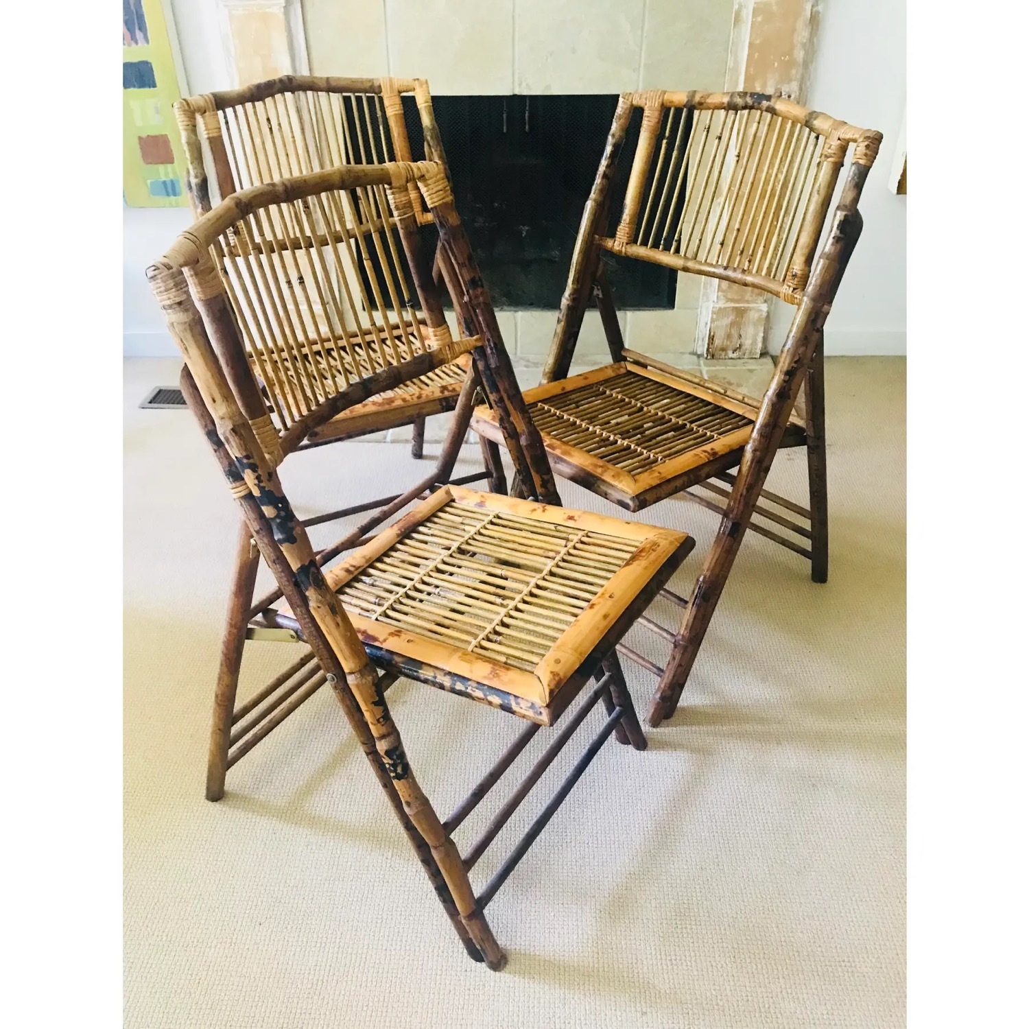 Vintage Bamboo Folding Chairs Set of 3 - image-4