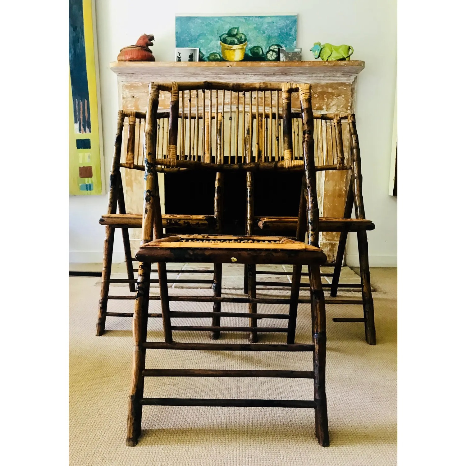 Vintage Bamboo Folding Chairs Set of 3 - image-3