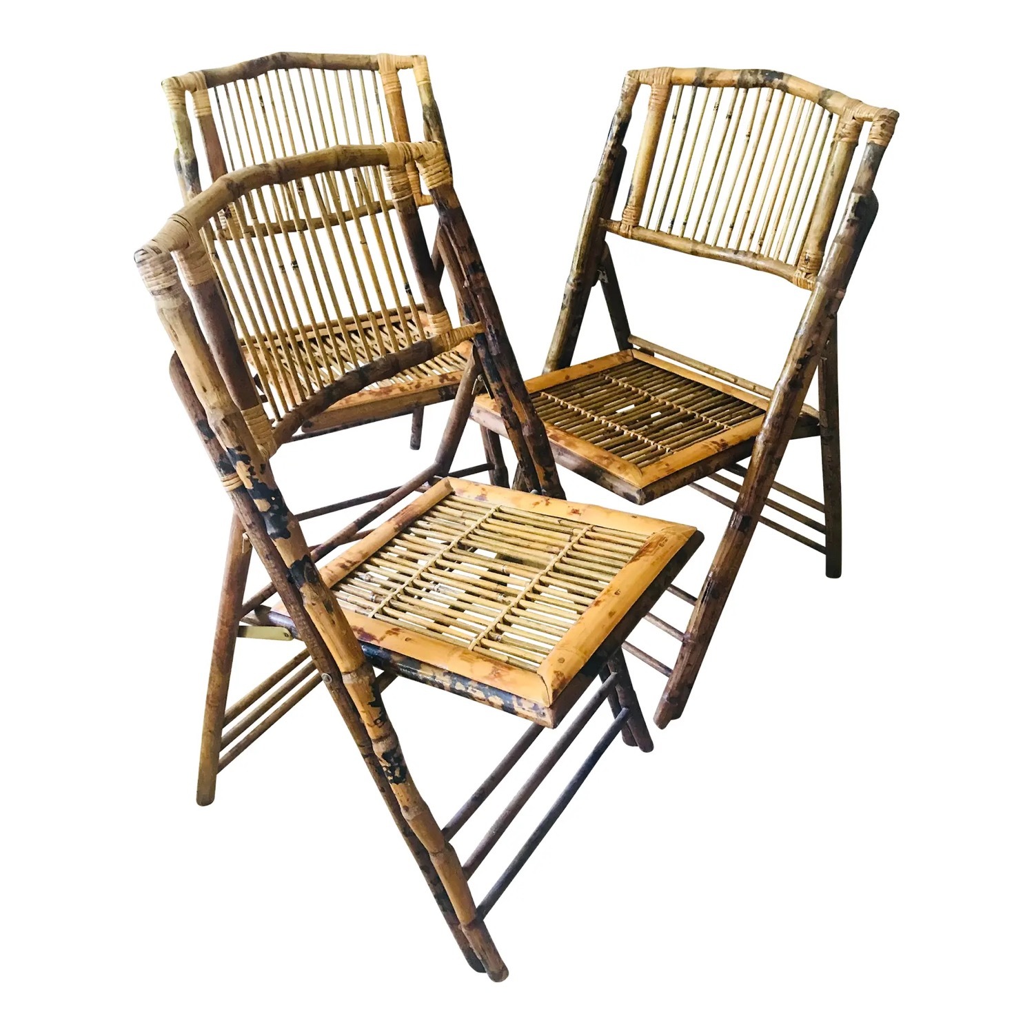 Vintage Bamboo Folding Chairs Set of 3 - image-0
