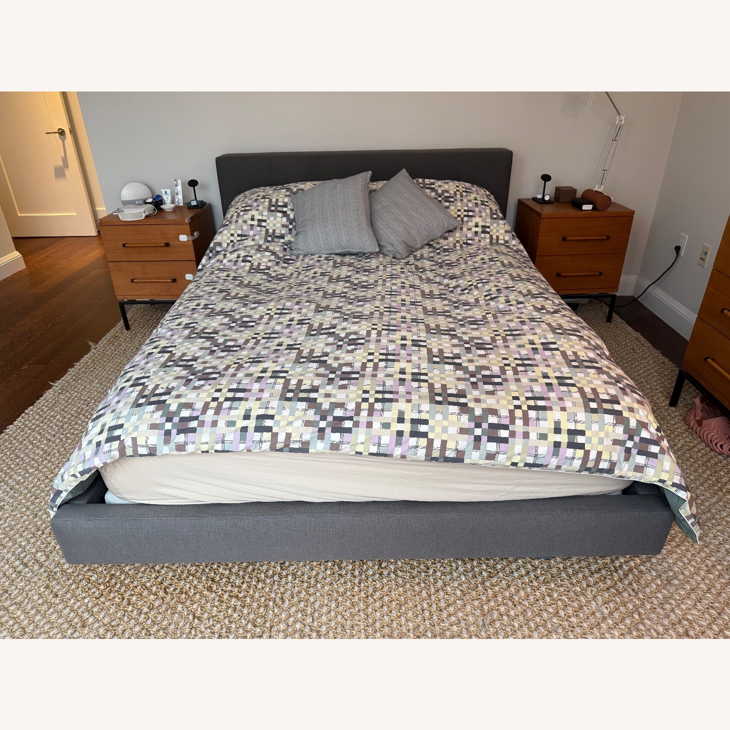 Crate & Barrel Tate Dark Gray Fabric Queen Bed - image-1