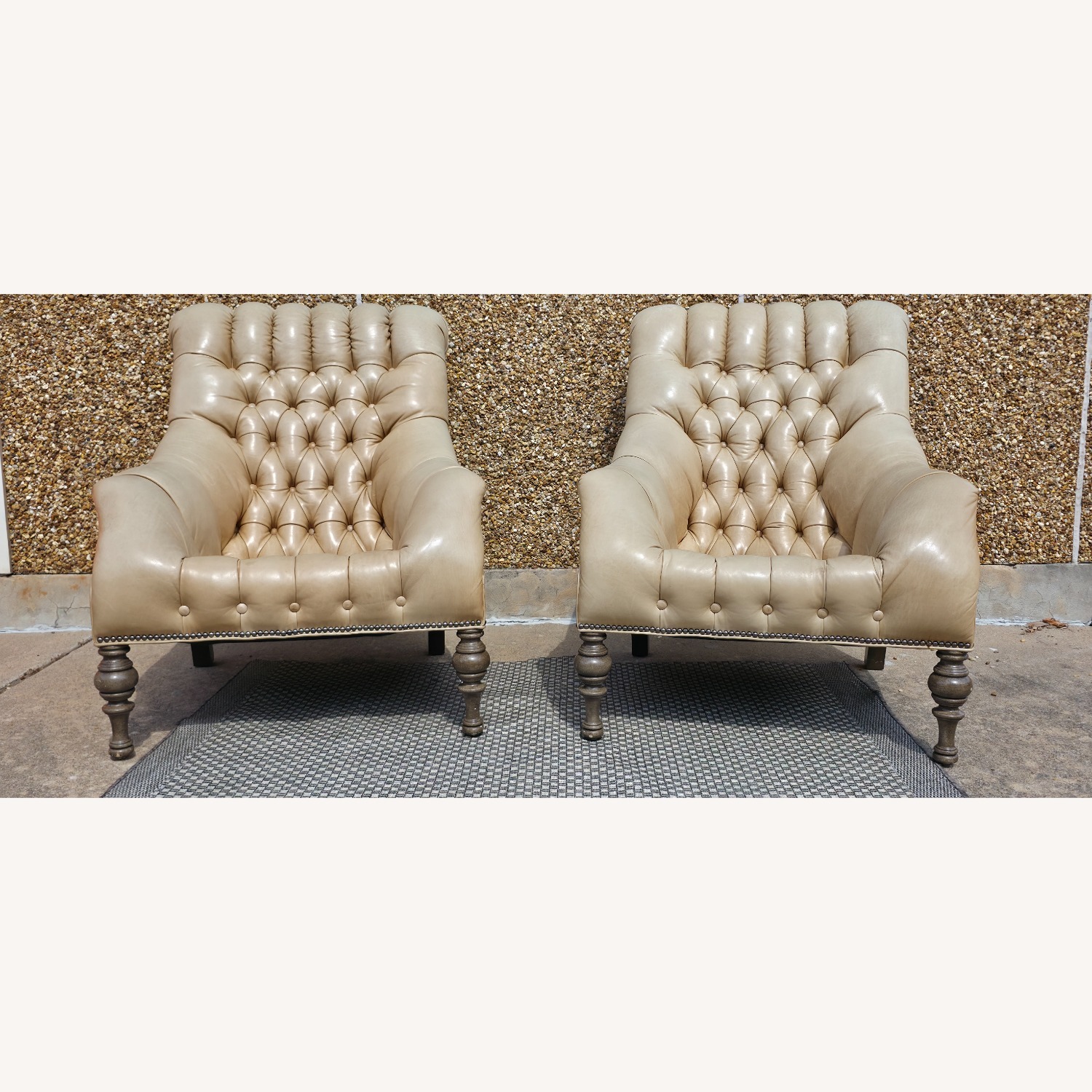 Vintage/Antique Light Gray Leather Accent Chairs - image-2