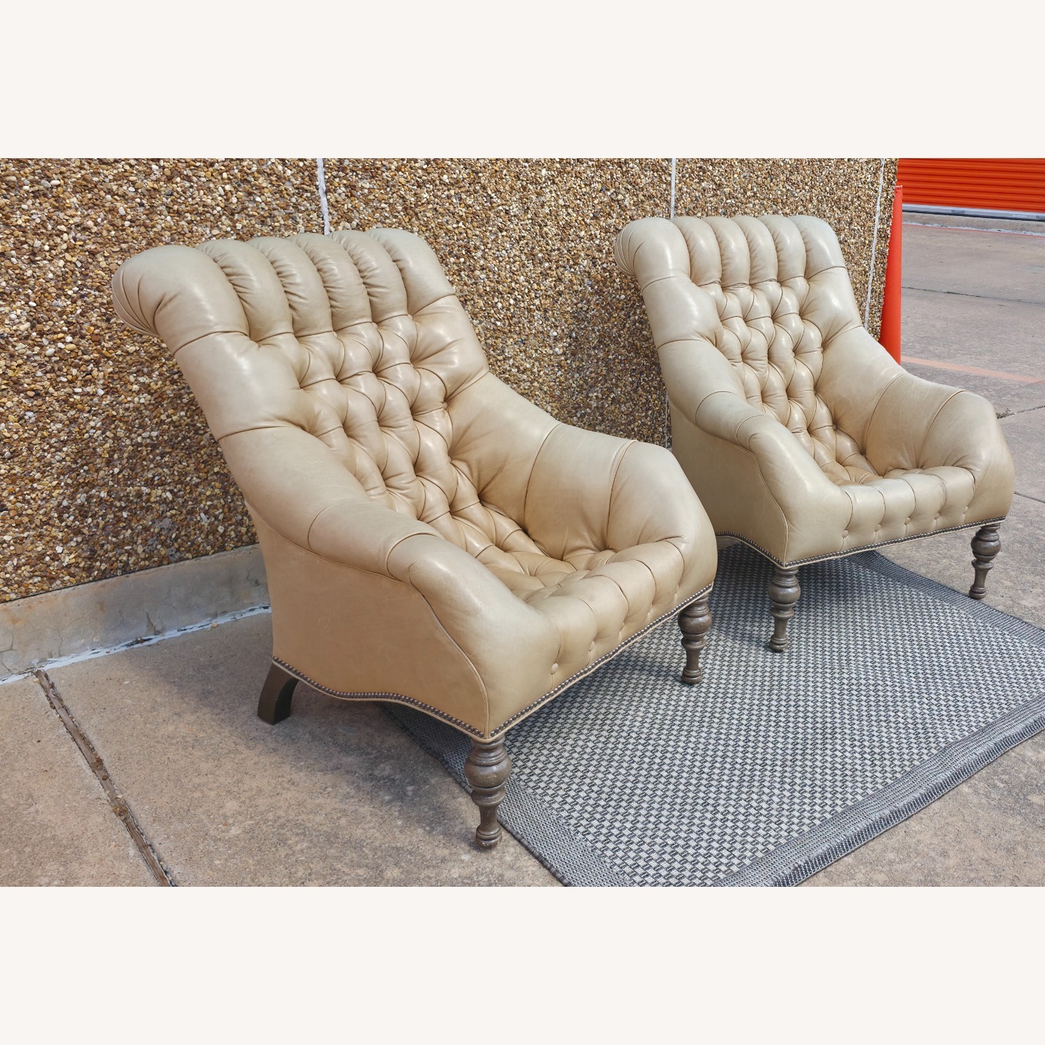 Vintage/Antique Light Gray Leather Accent Chairs - image-4