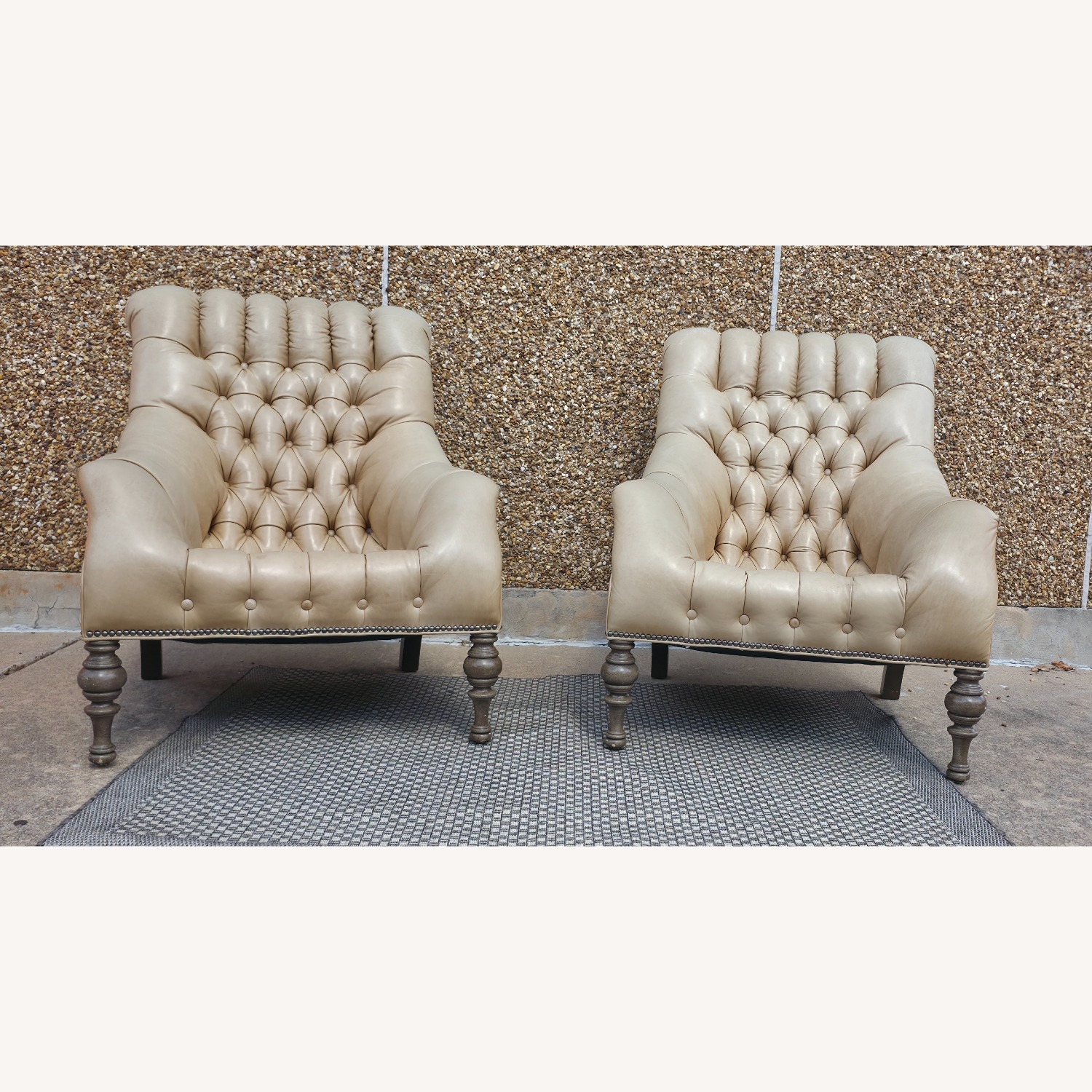Vintage/Antique Light Gray Leather Accent Chairs - image-0