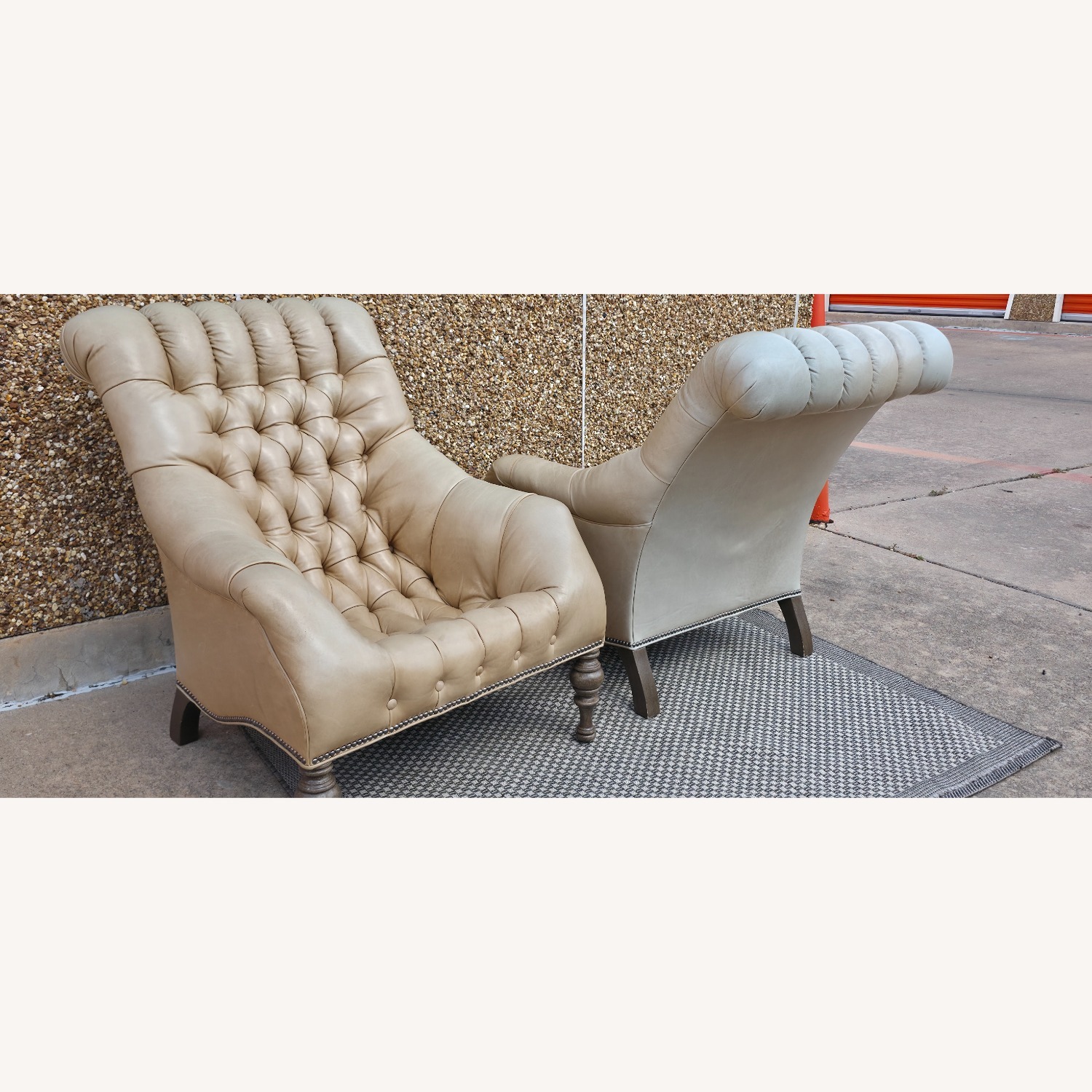 Vintage/Antique Light Gray Leather Accent Chairs - image-3