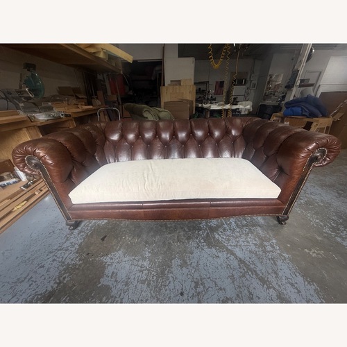 Used Vintage/Antique Dark Brown Leather 3+ Seater Sofa for sale on AptDeco
