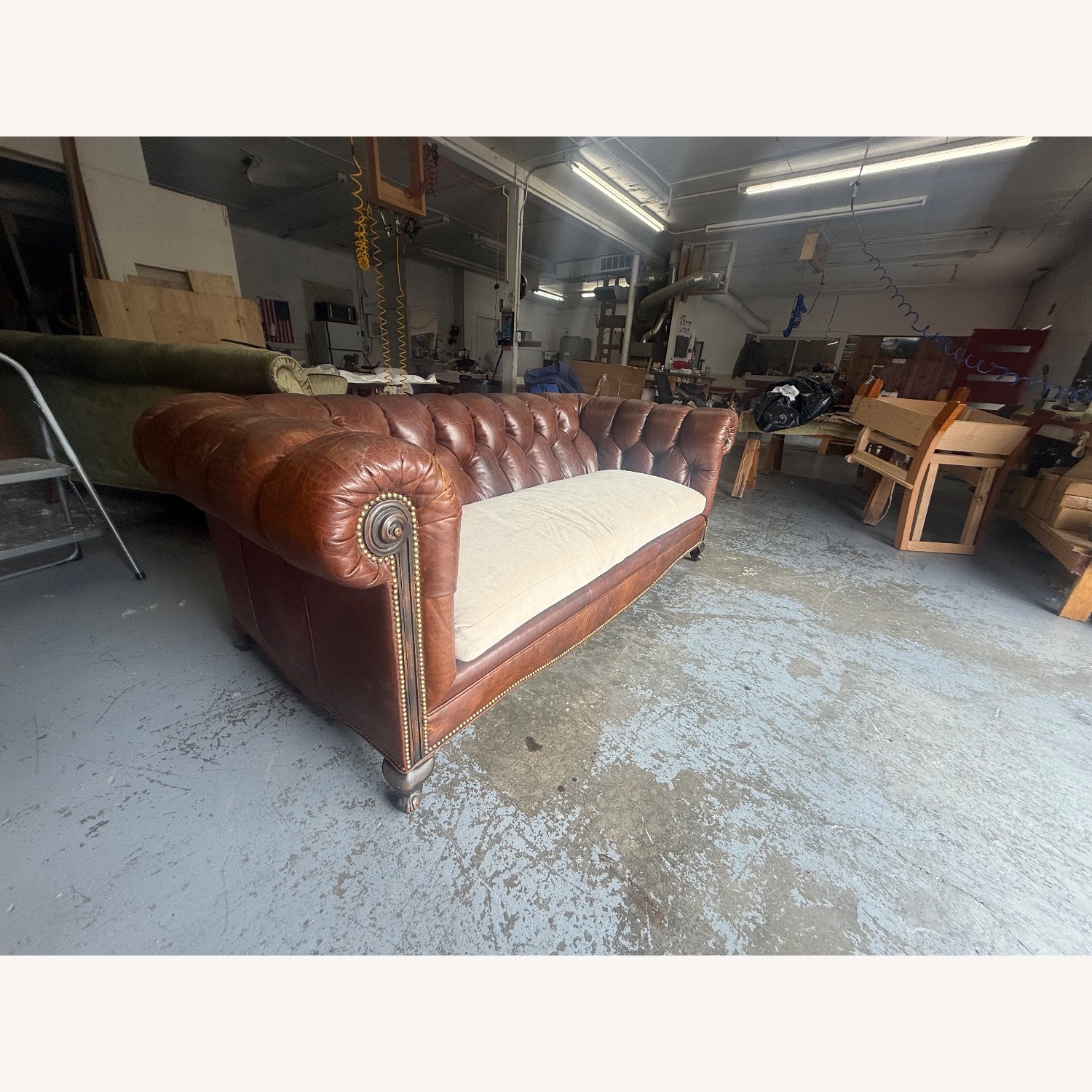 Vintage/Antique Dark Brown Leather 3+ Seater Sofa - image-2
