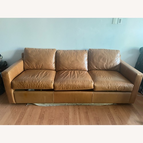 Used Crate & Barrel Light Brown Leather Barrett Queen Sleeper for sale on AptDeco