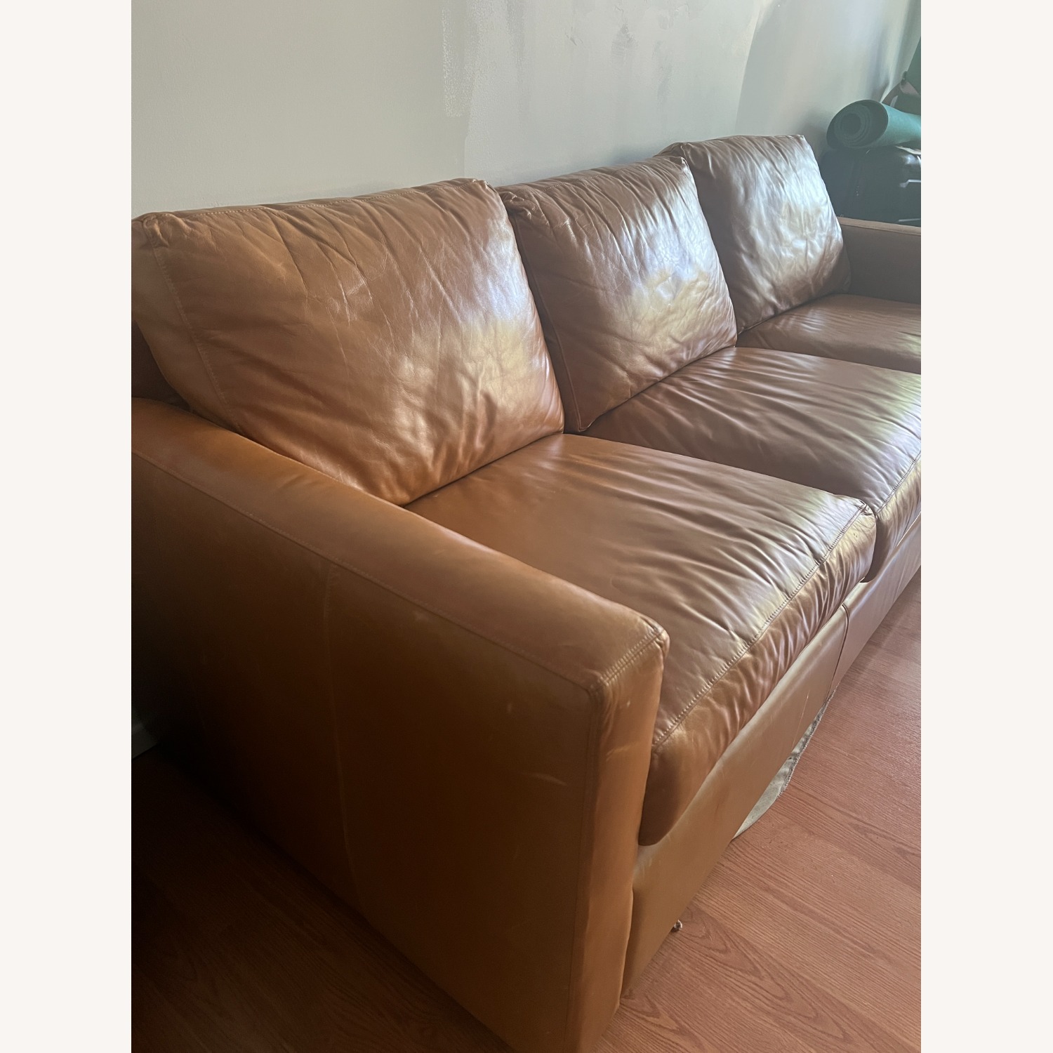 Crate & Barrel Light Brown Leather Barrett Queen Sleeper - image-2