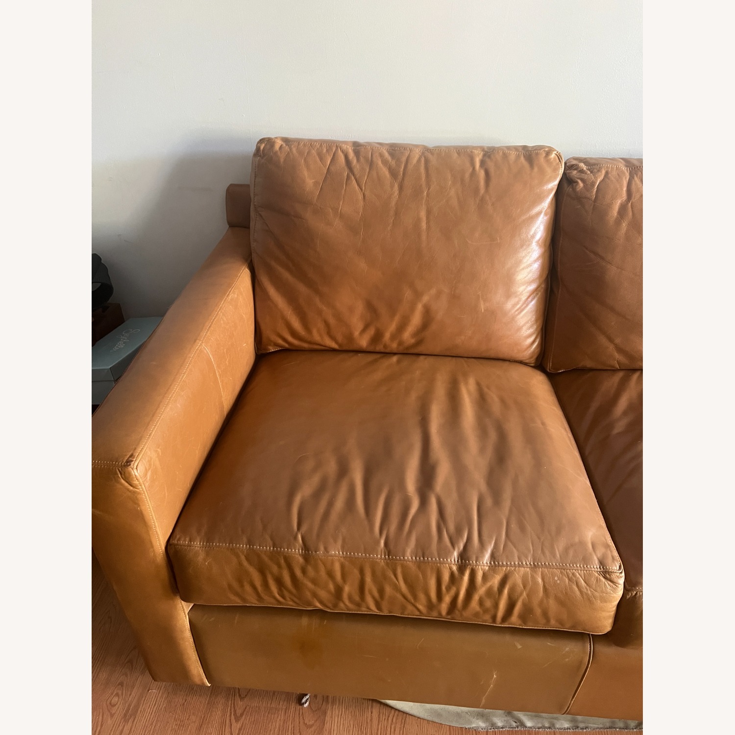 Crate & Barrel Light Brown Leather Barrett Queen Sleeper - image-4