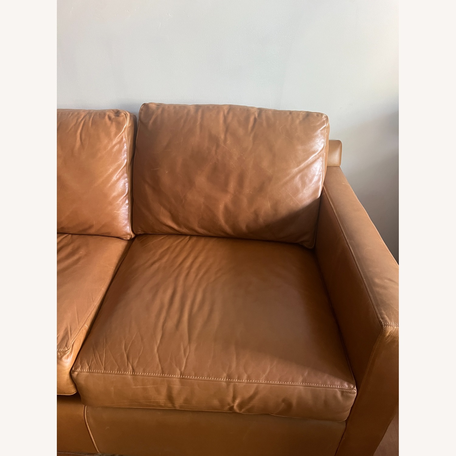Crate & Barrel Light Brown Leather Barrett Queen Sleeper - image-5