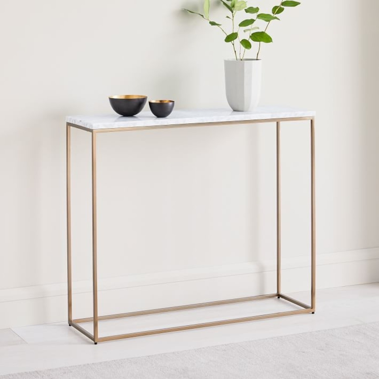 West Elm Streamline Console, Marble, Light Bronze - image-1