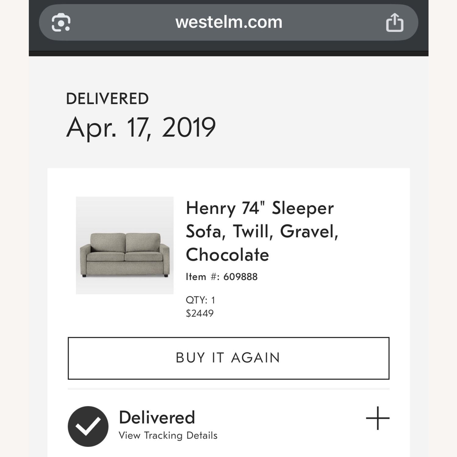West Elm Henry Deluxe Sleeper Sofa in Gravel Twill - image-2