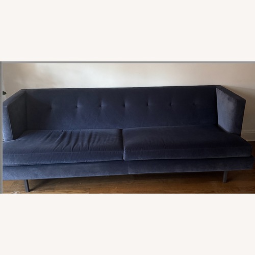 Used CB2 Avec Blue Velvet couch for sale on AptDeco
