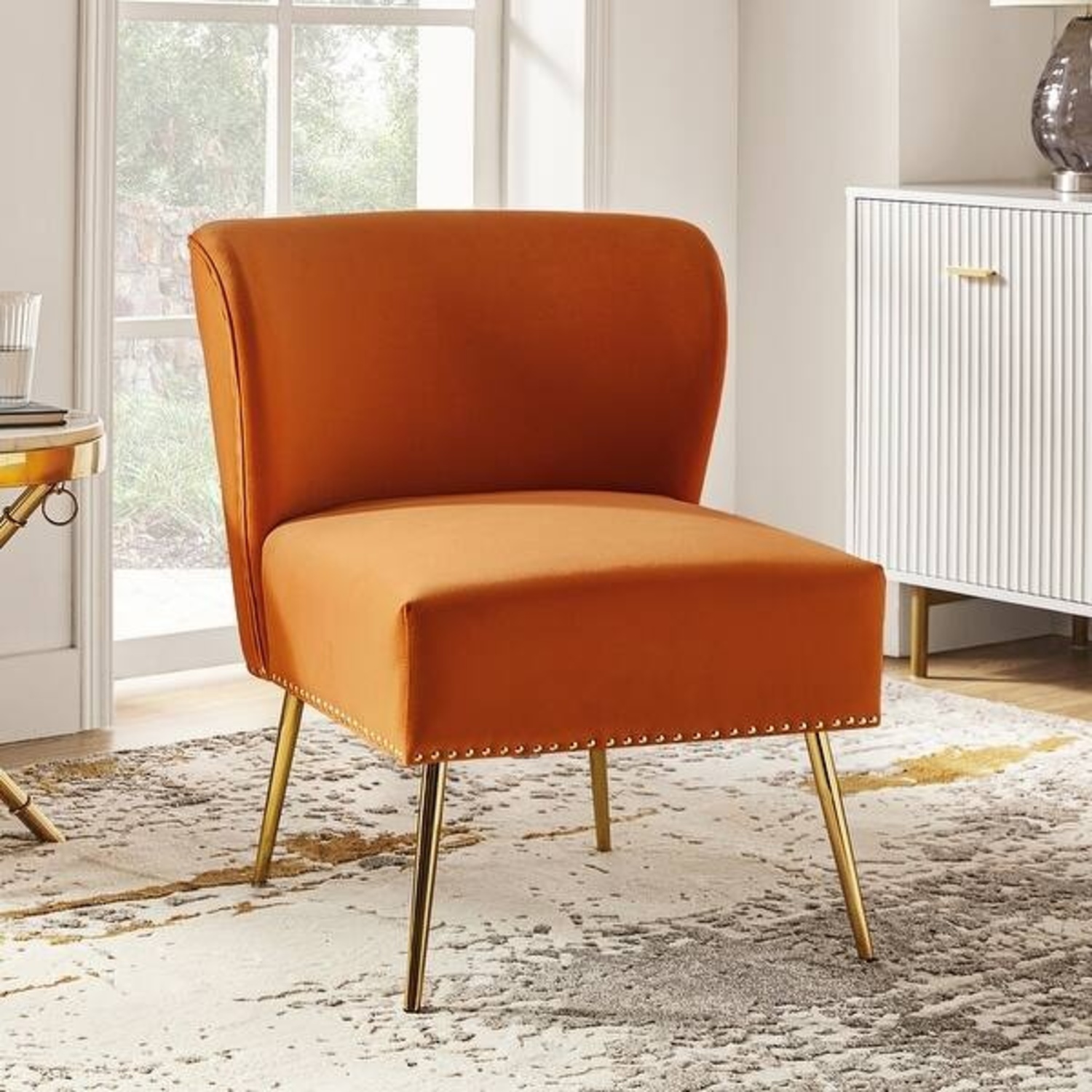 HULALA Home Orange Accent Chair Gold Accent - image-7