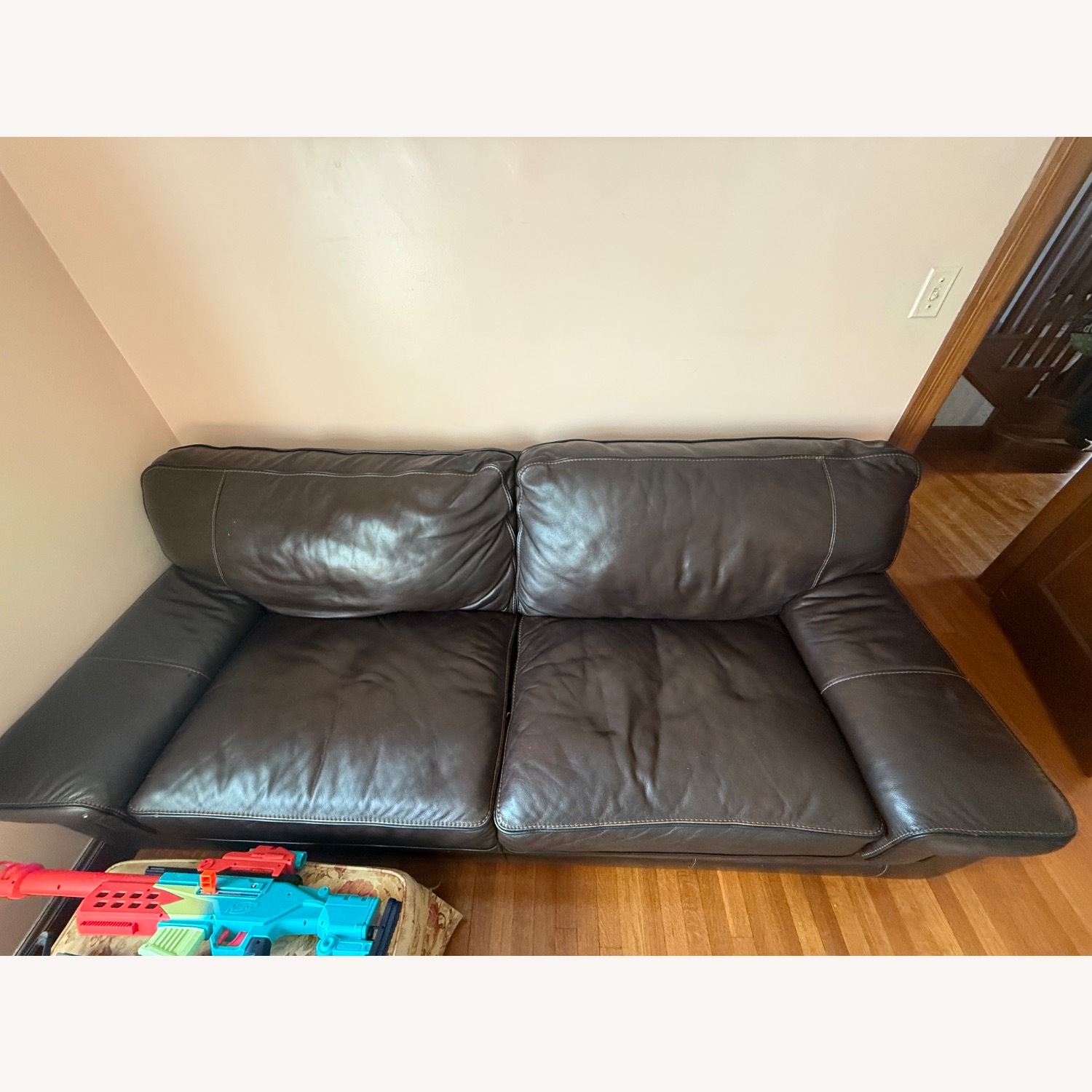 Dark Brown Leather 3+ Seater Sofa - image-1