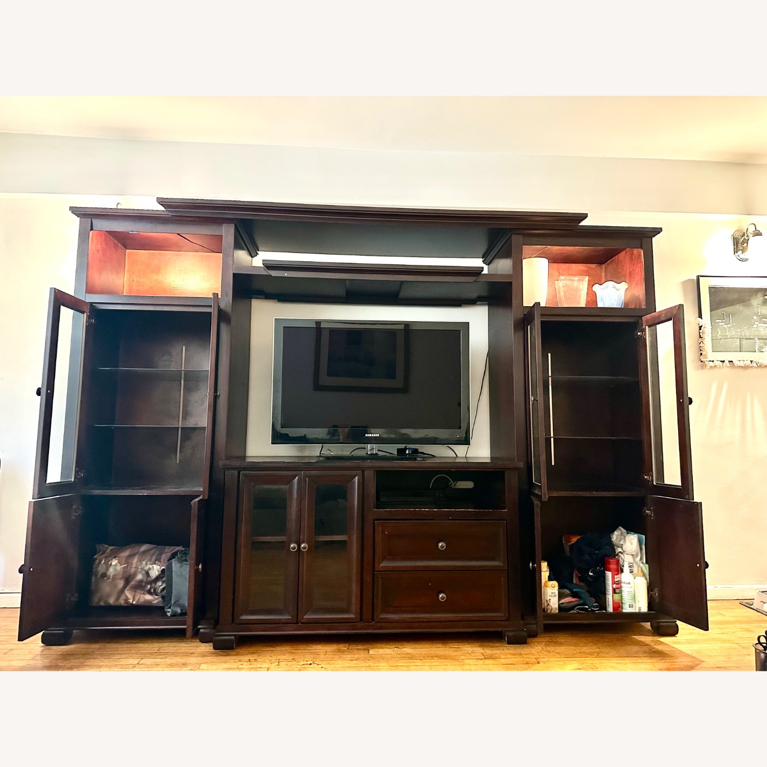 Raymour & Flanigan Mahogany Wood Wall Unit - image-3