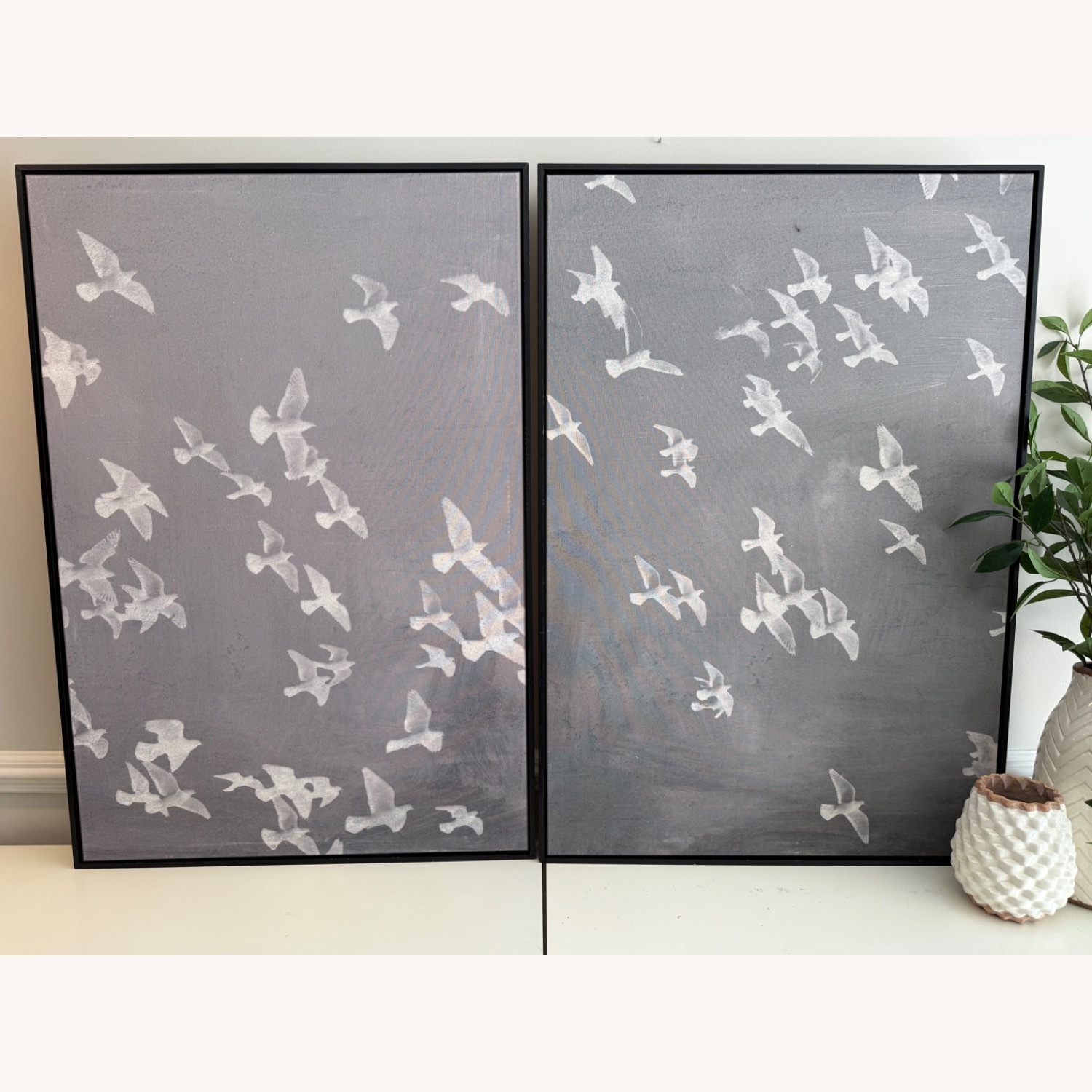 Pottery Barn Graphite Flock Framed Wall Art Prints - image-7