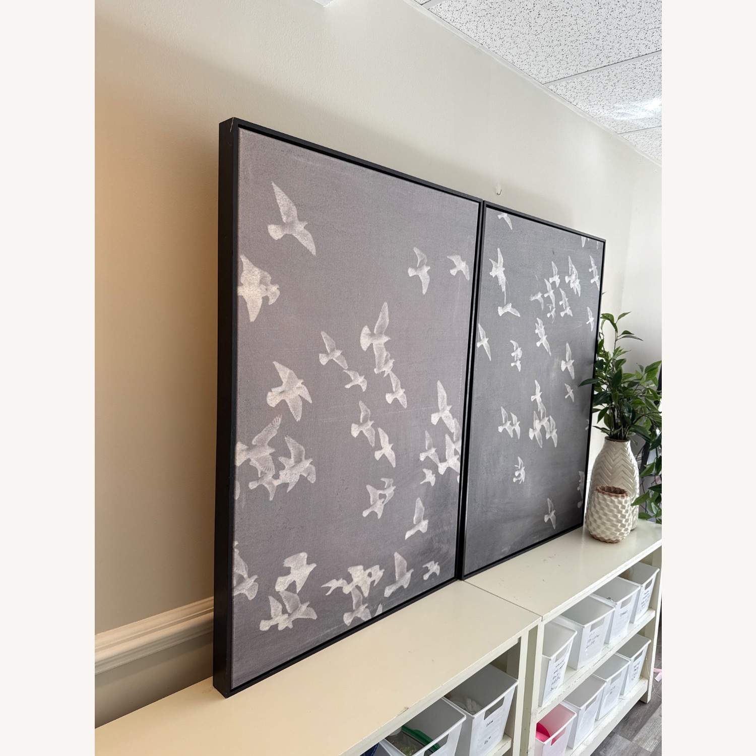 Pottery Barn Graphite Flock Framed Wall Art Prints - image-8