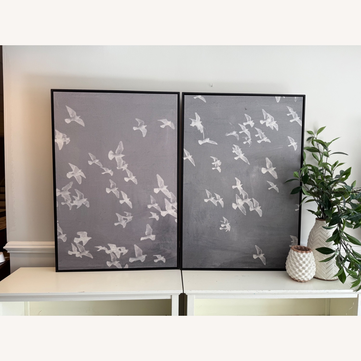 Pottery Barn Graphite Flock Framed Wall Art Prints - image-1