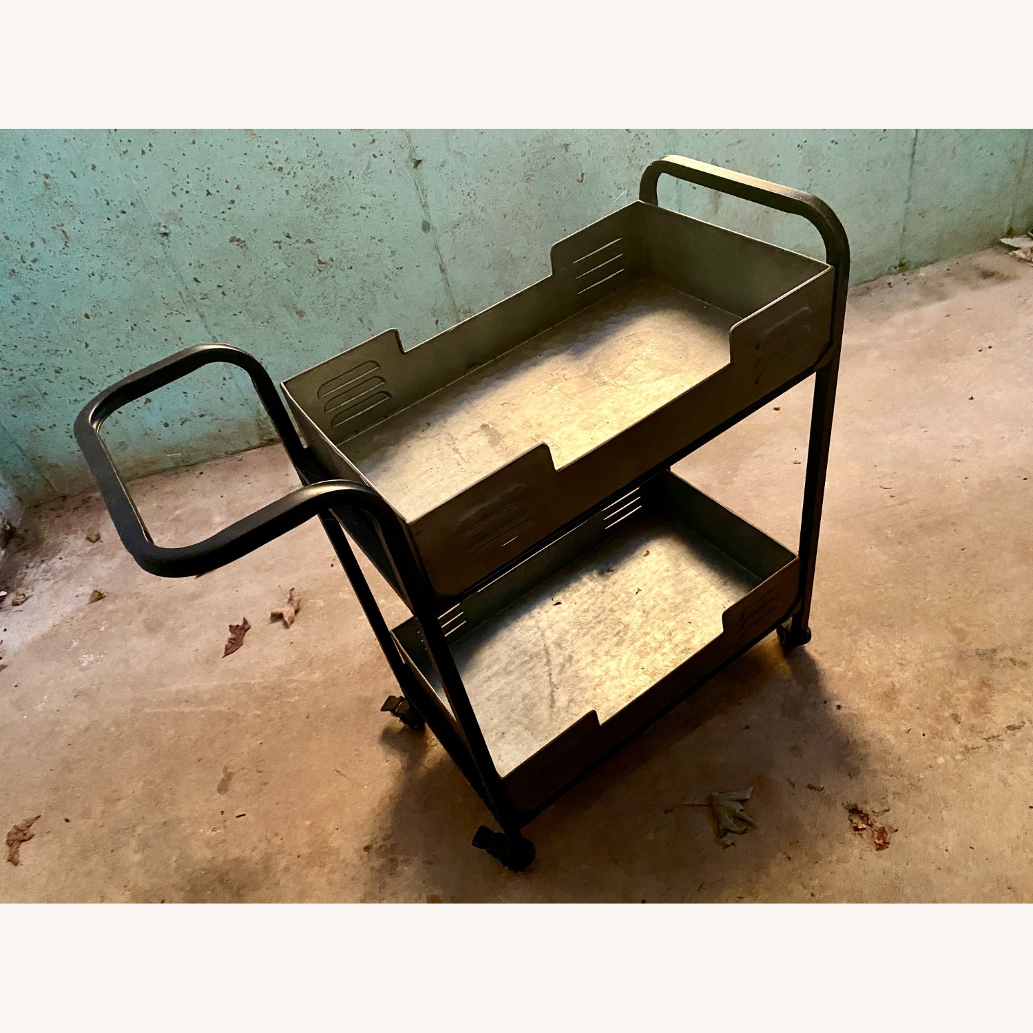 Vintage/Antique Light Gray Metal Bar Cart - image-1