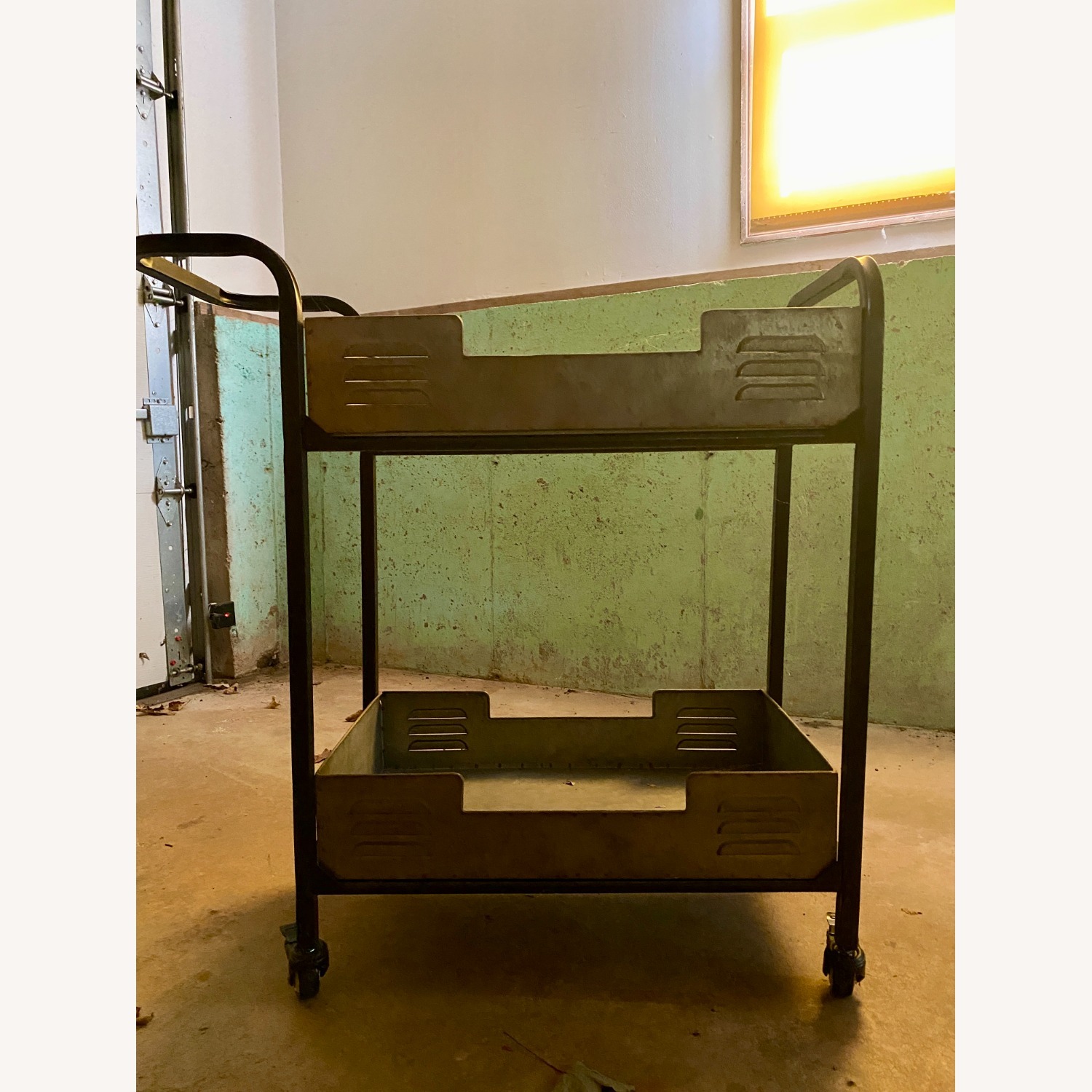 Vintage/Antique Light Gray Metal Bar Cart - image-3