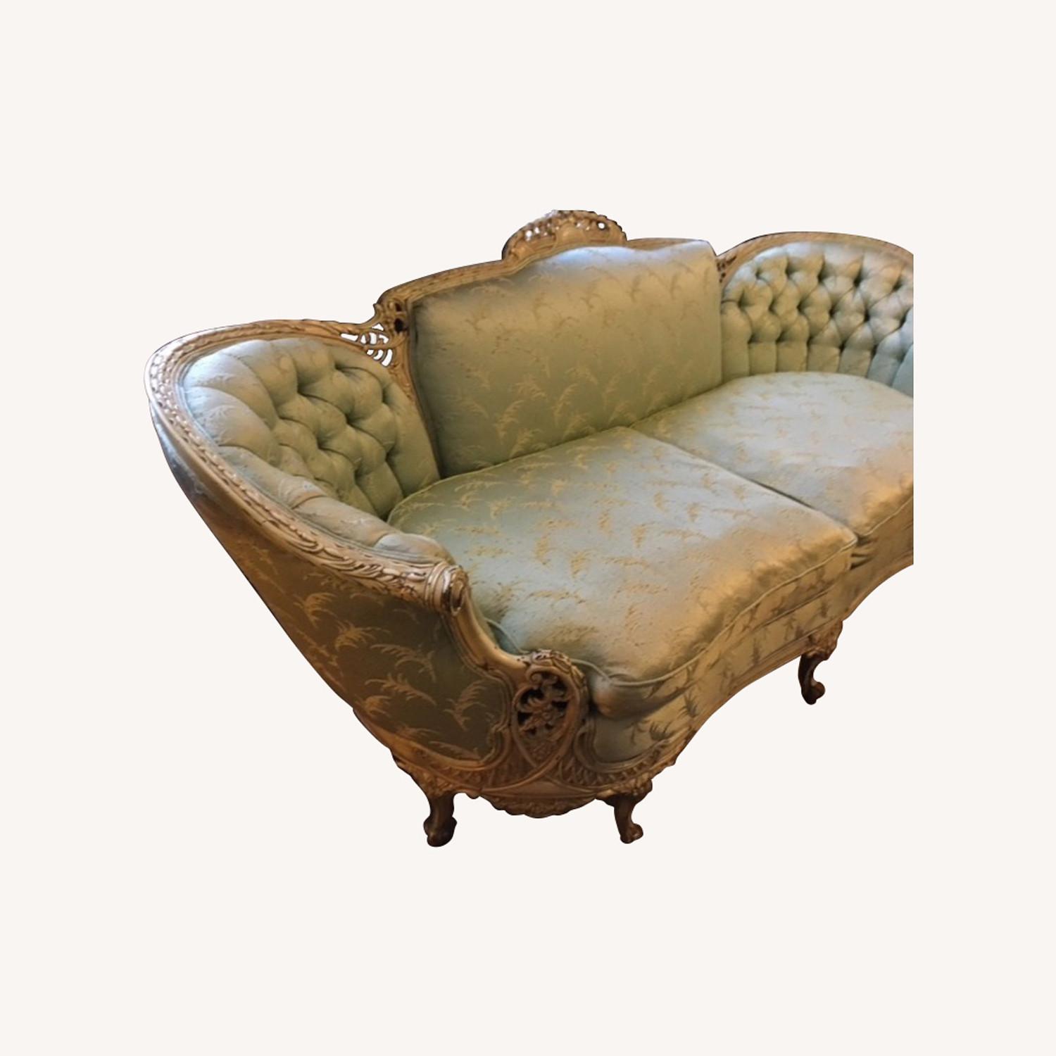 Vintage/Antique Green Fabric 2 Seater Sofa - image-0