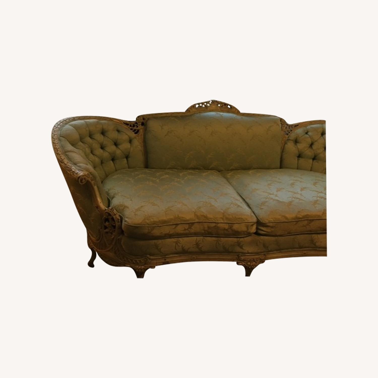 Vintage/Antique Green Fabric 2 Seater Sofa - image-3