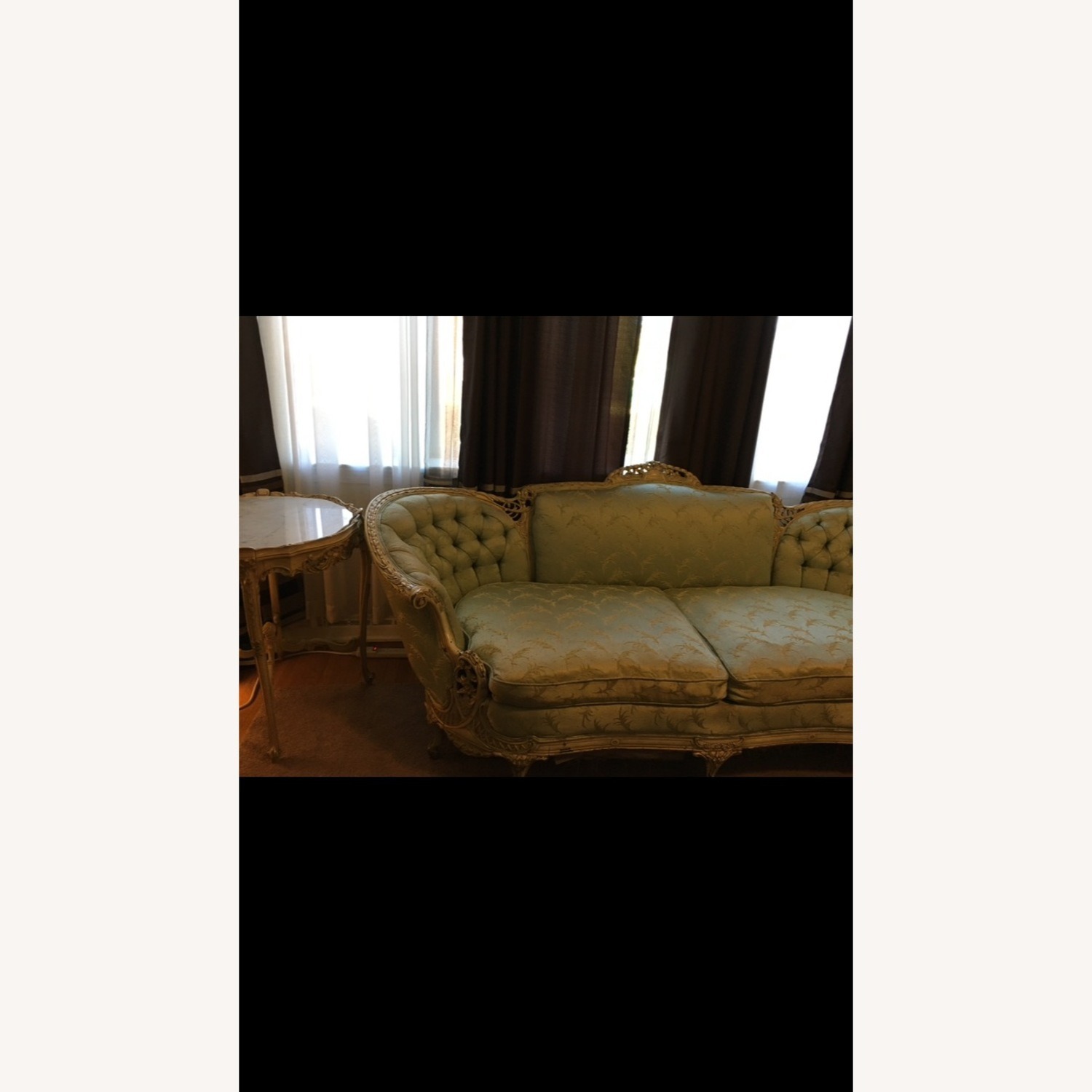 Vintage/Antique Green Fabric 2 Seater Sofa - image-2