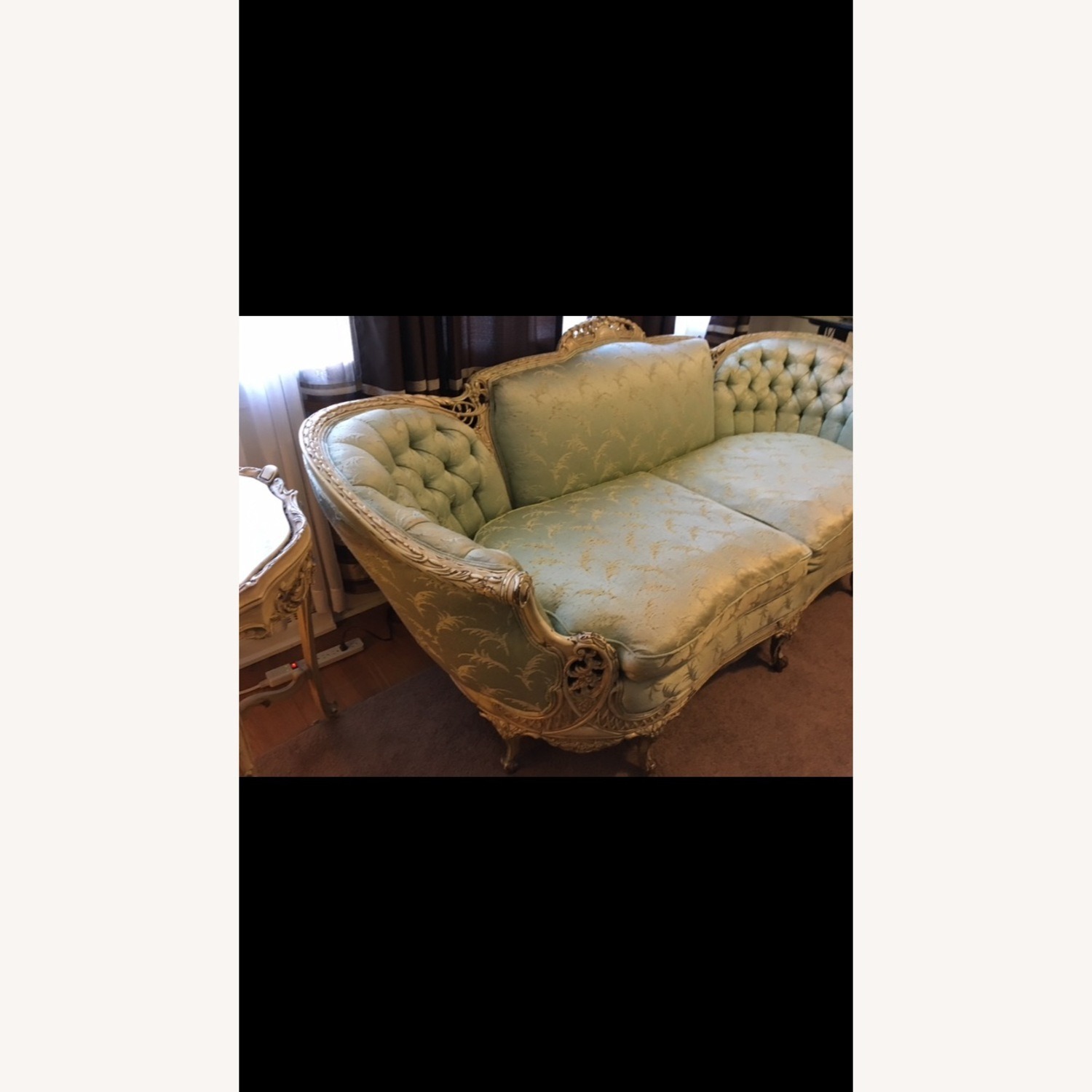 Vintage/Antique Green Fabric 2 Seater Sofa - image-1