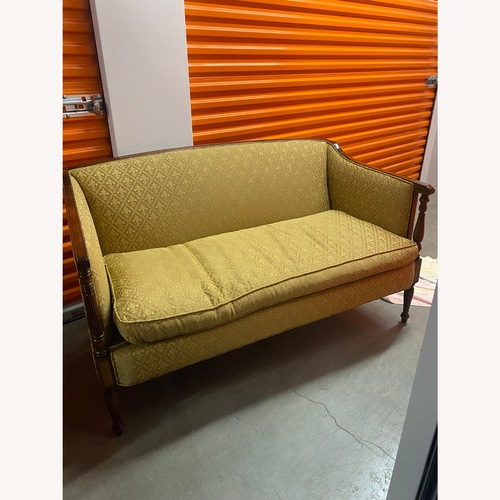 Used Huffman Koos Furniture Gold Fabric Loveseat for sale on AptDeco