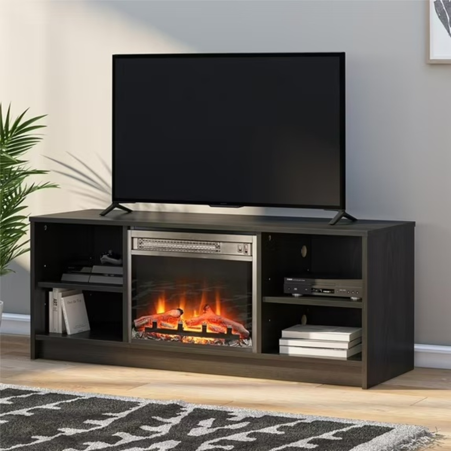 Mainstays Fireplace TV Stand, for TVs up to 55", Black Oak - image-5