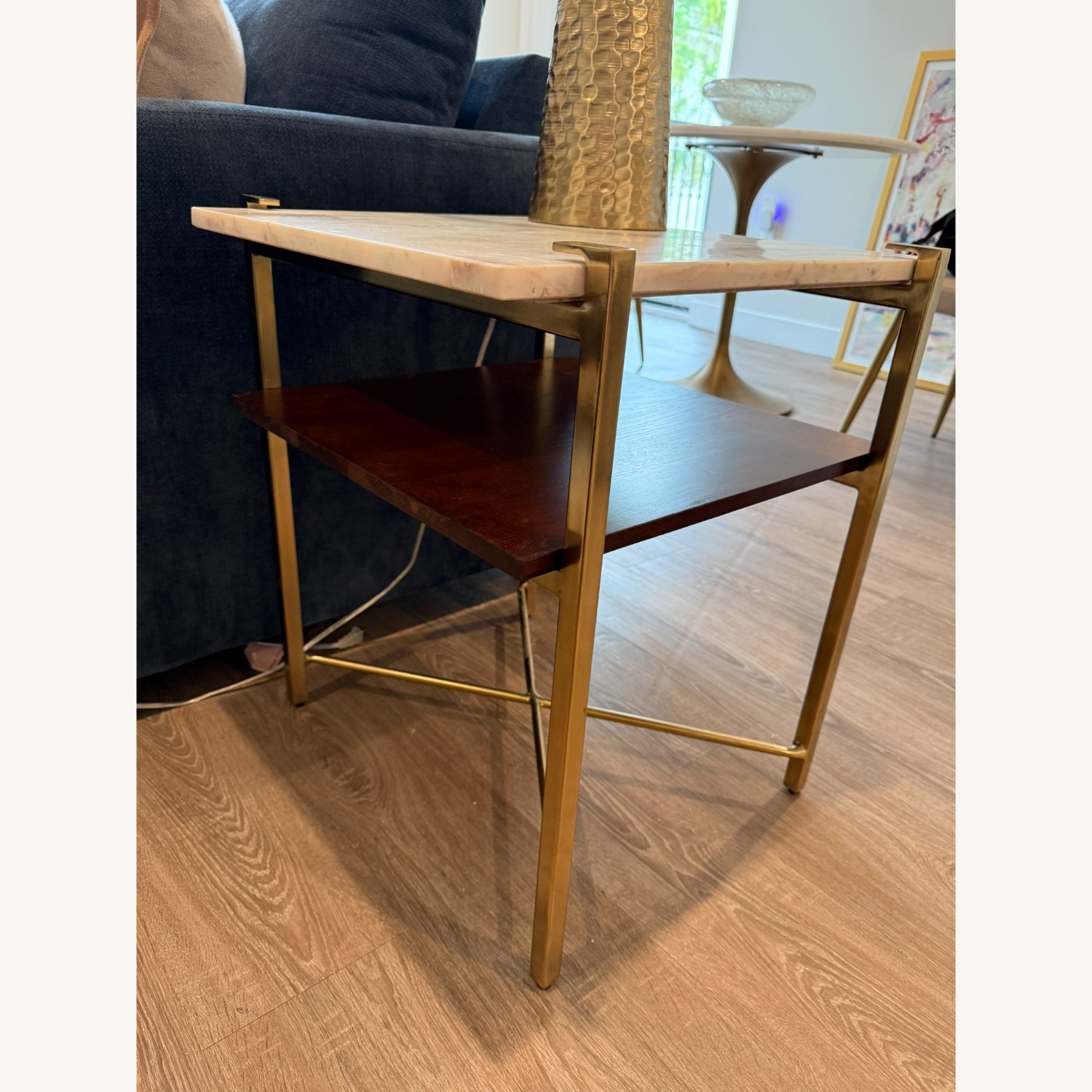 Anthropologie Elemental Layers Walnut Marble Side Table - image-2