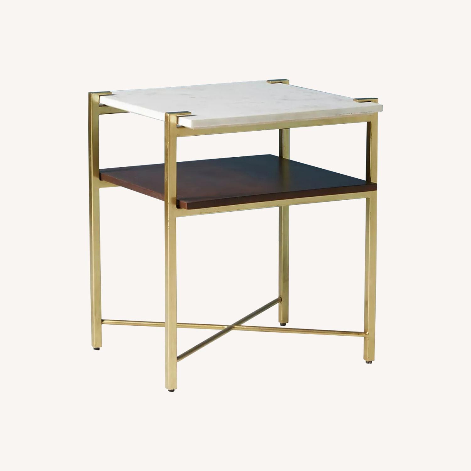 Anthropologie Elemental Layers Walnut Marble Side Table - image-0